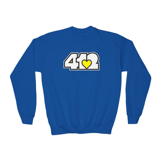 412 Crew Neck Youth Sweatshirt - Yellow Heart, White Logo