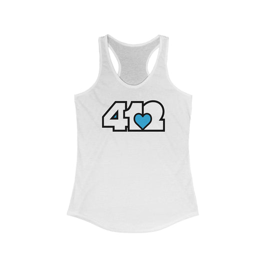412 Women's Racerback Tank Top - Blue Heart, White Logo