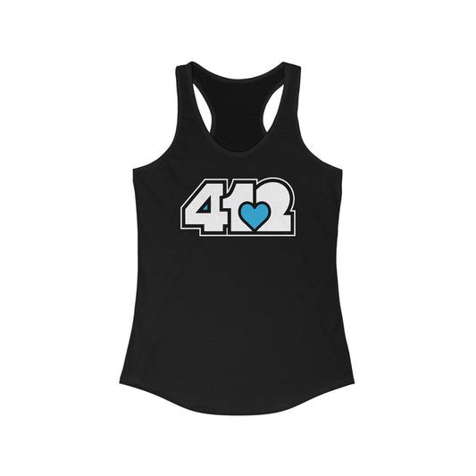 412 Women's Racerback Tank Top - Blue Heart, White Logo