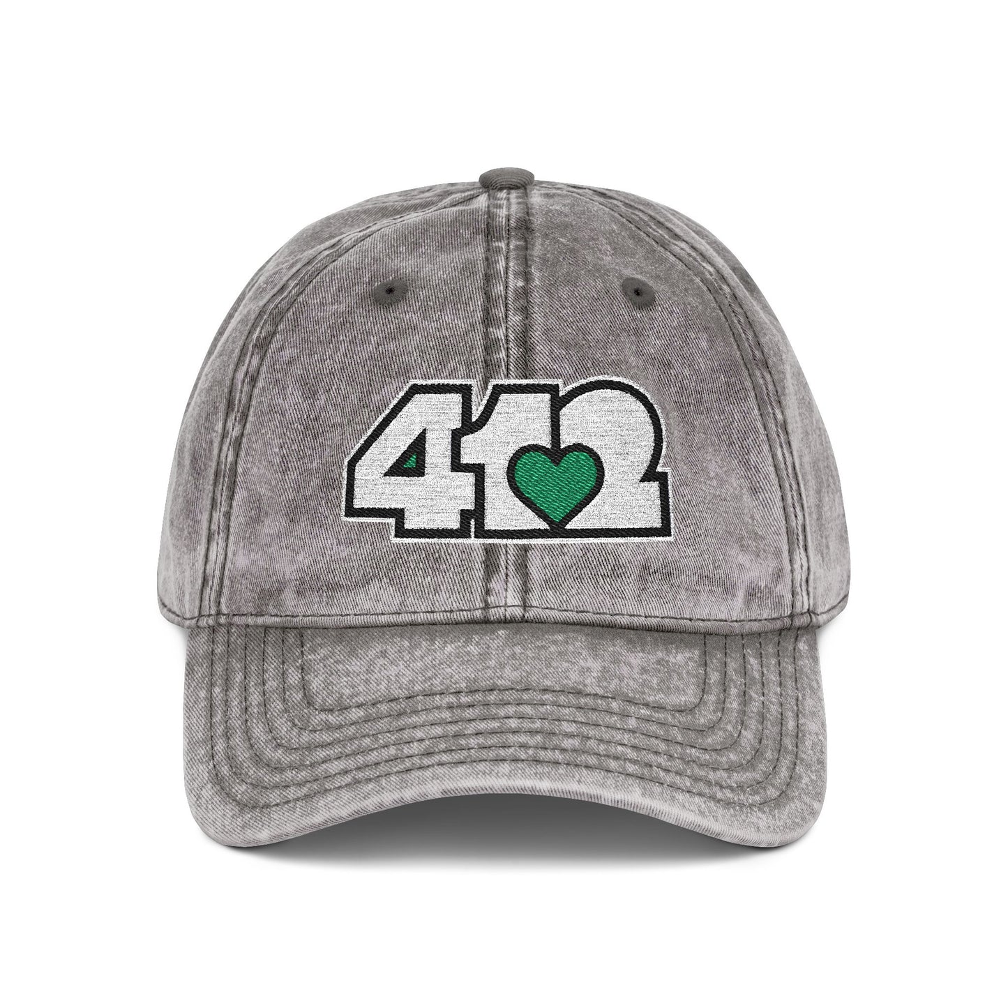 412 Vintage Crown – Embroidered Green Heart, White Logo