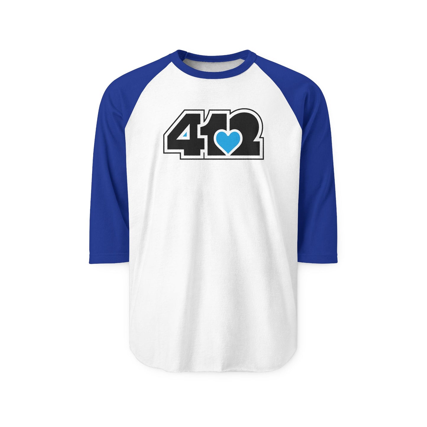412 Raglan Baseball Tee - Blue Heart, Black Logo