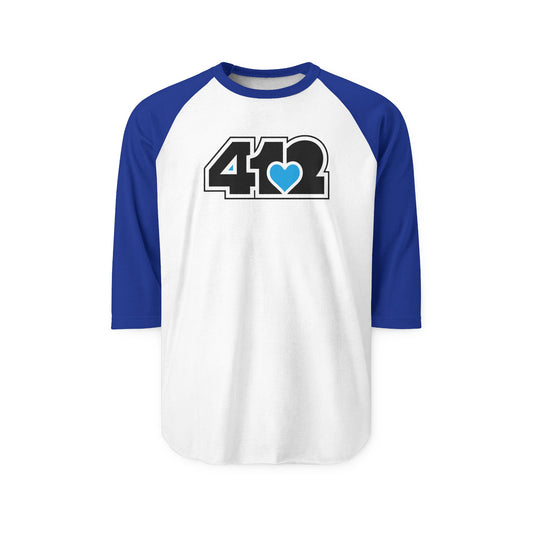 412 Raglan Baseball Tee - Blue Heart, Black Logo
