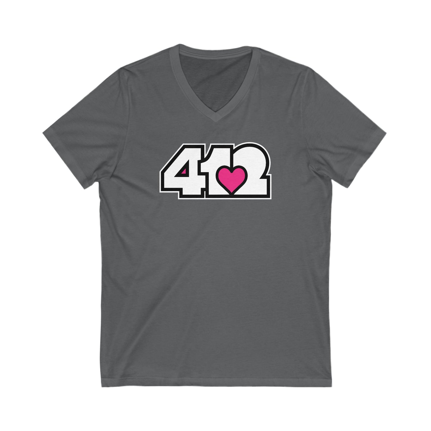 412 Women's V-Neck - Pink Heart, White Logo