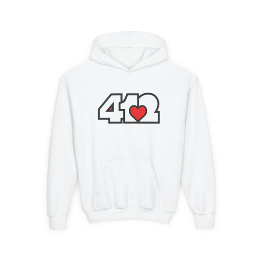 412 Classic Fit Youth Hoodie - Red Heart, White Logo