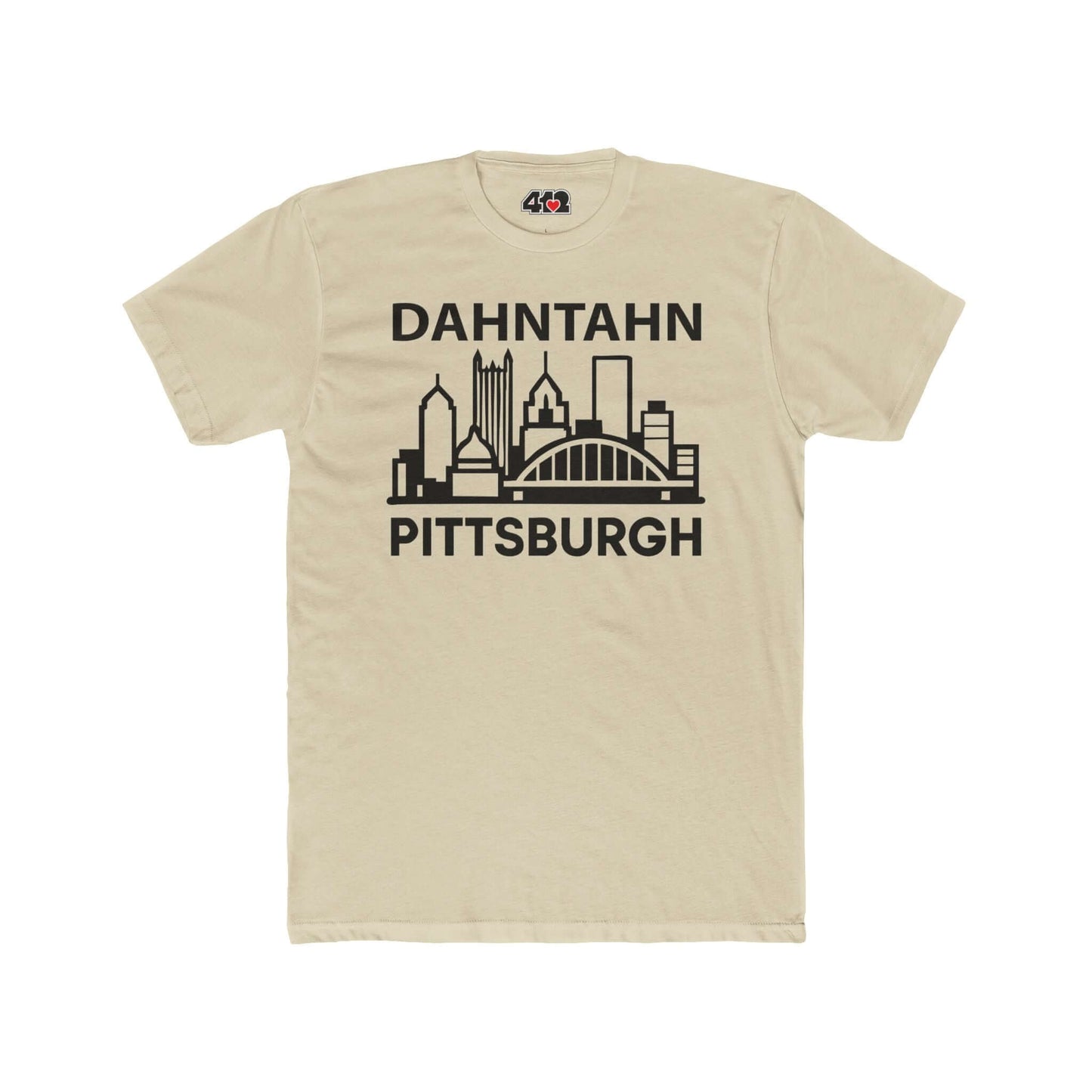 Dahntahn Pittsburgh T-Shirt | Black Logo. Apparel Color: Solid Cream. Tailored fit T-Shirt with breathable cotton fabric, and classic neckline.
