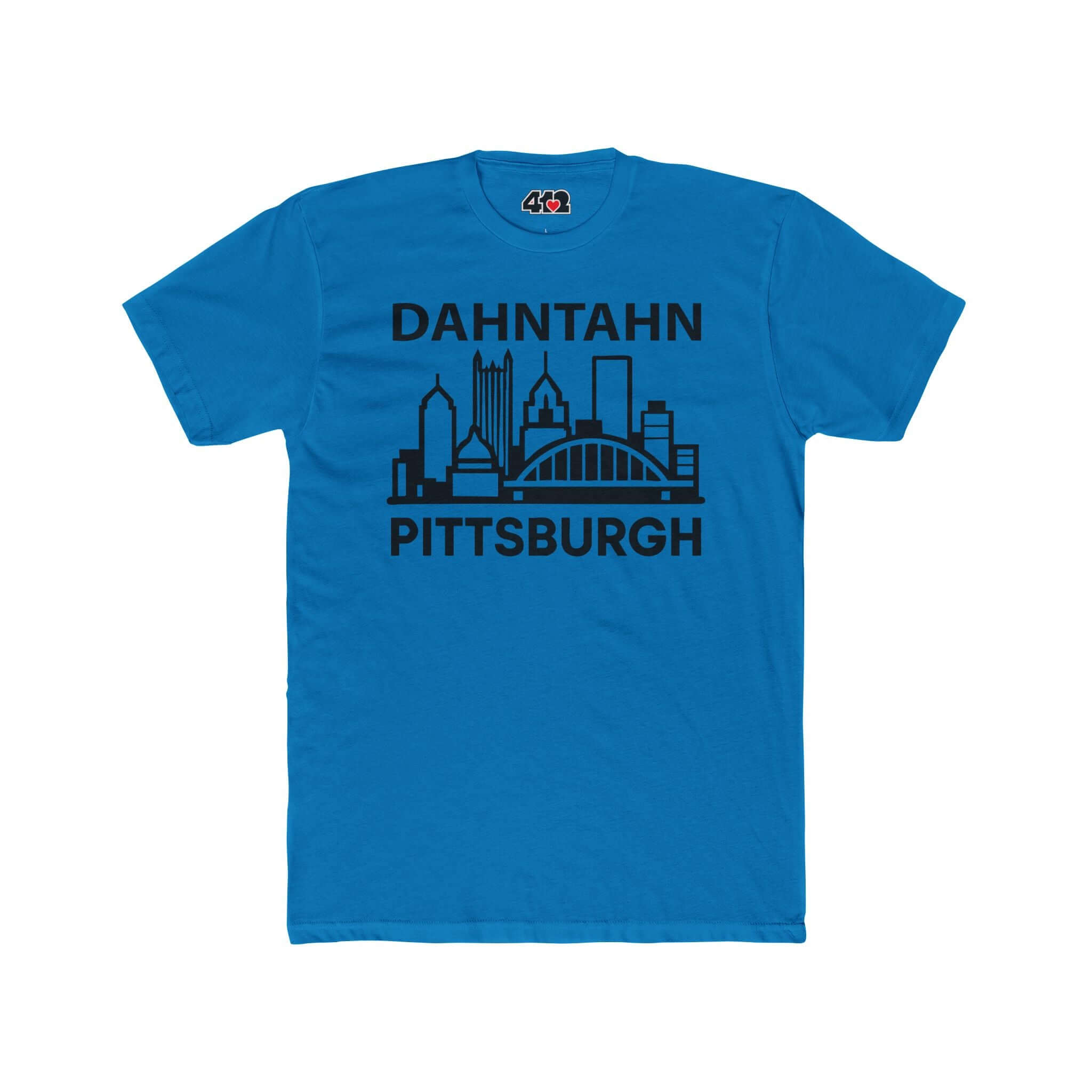 Dahntahn Pittsburgh T-Shirt | Black Logo. Apparel Color: Solid Turquoise. Tailored fit T-Shirt with breathable cotton fabric, and classic neckline.
