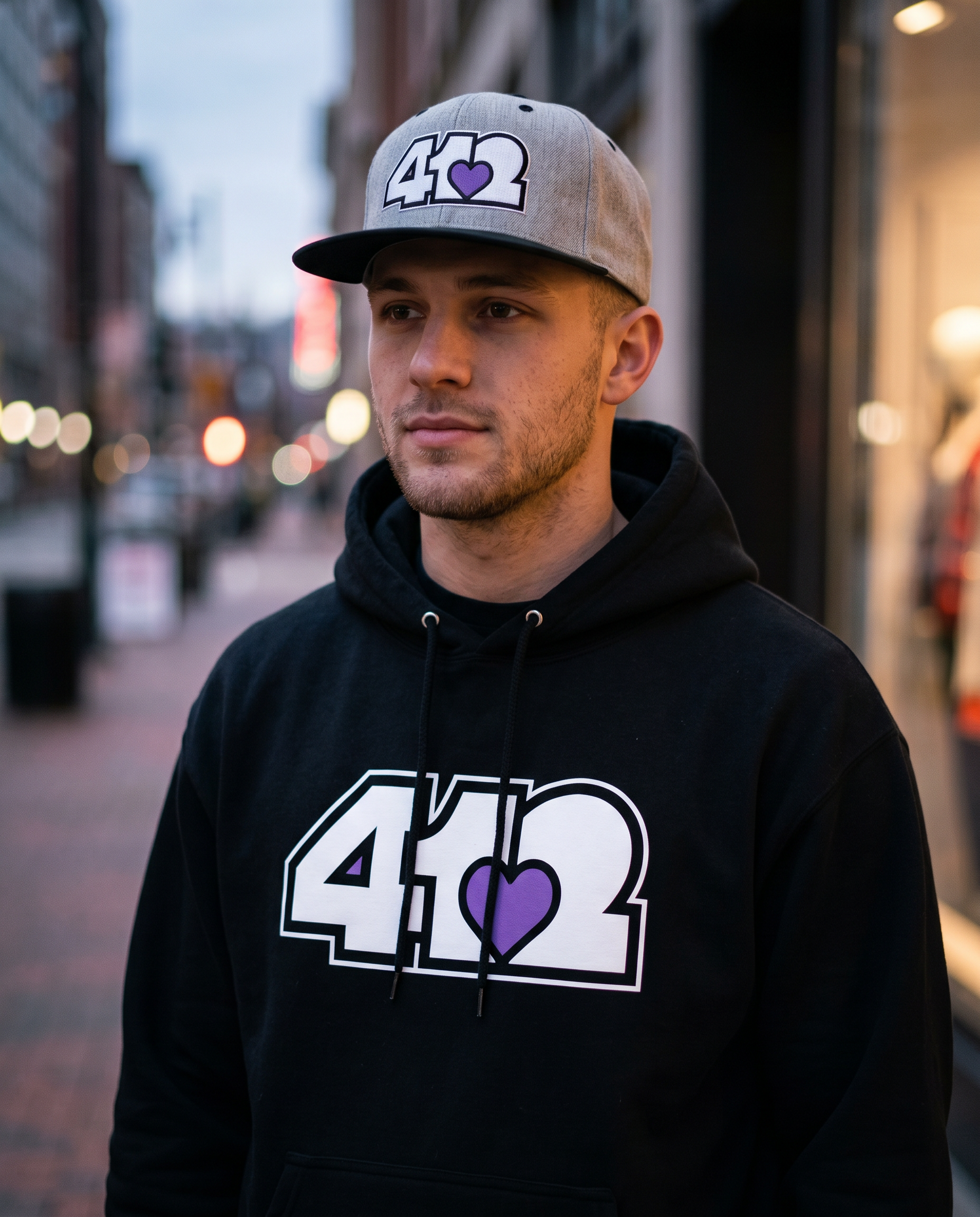 Pittsburgh 412 White & Purple Embroidered Flat Bill Snapback Hat
