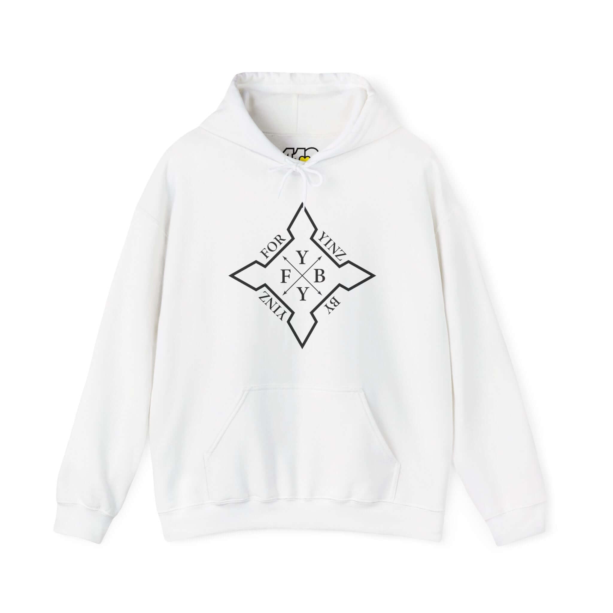 For YINZ By YINZ Hoodie | Black Logo Apparel Color: White. 50/50 cotton-poly blend, cozy fit, kangaroo pocket, adjustable drawstring hood.