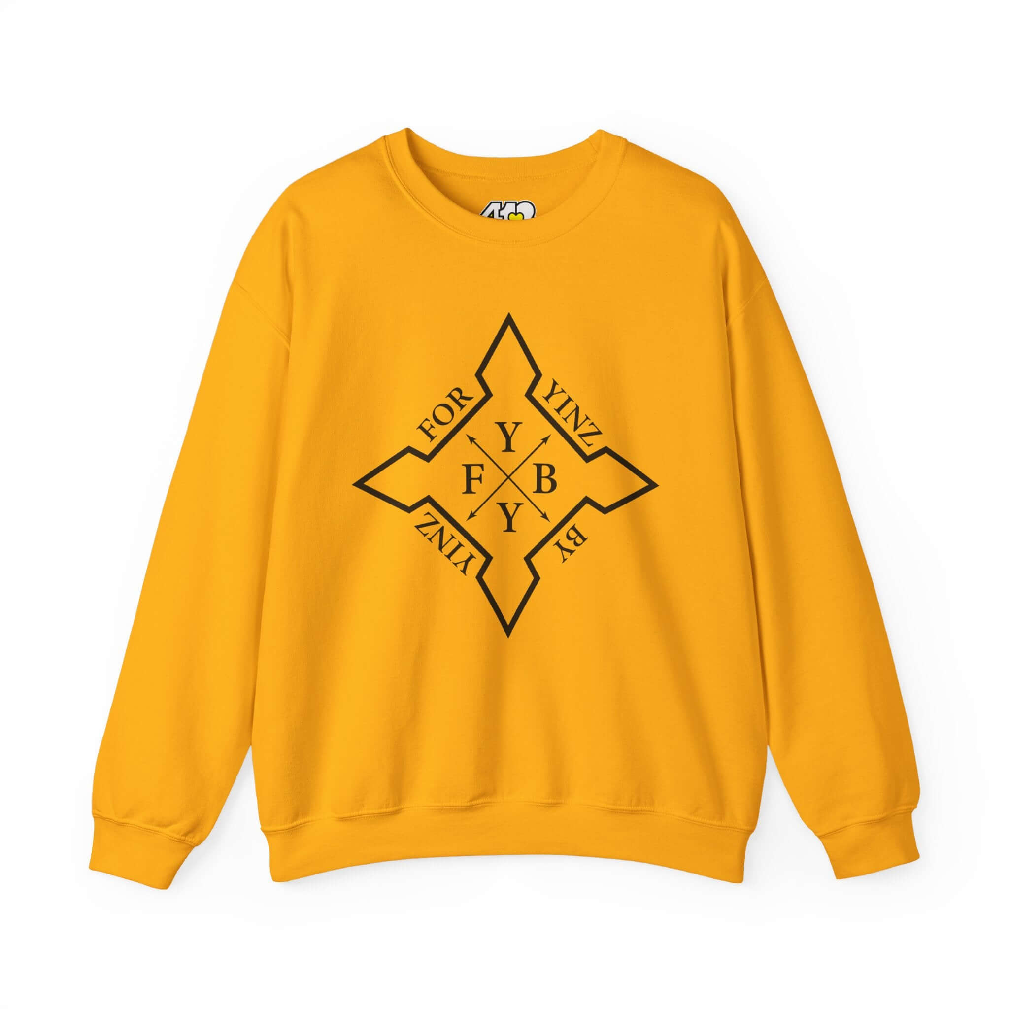 For YINZ By YINZ Sweatshirt | Black Logo. Apparel Color: Gold. A blend of 50% cotton and 50% polyester for cozy durability. With an Elastic ribbed collar, and Double-needle stitching.