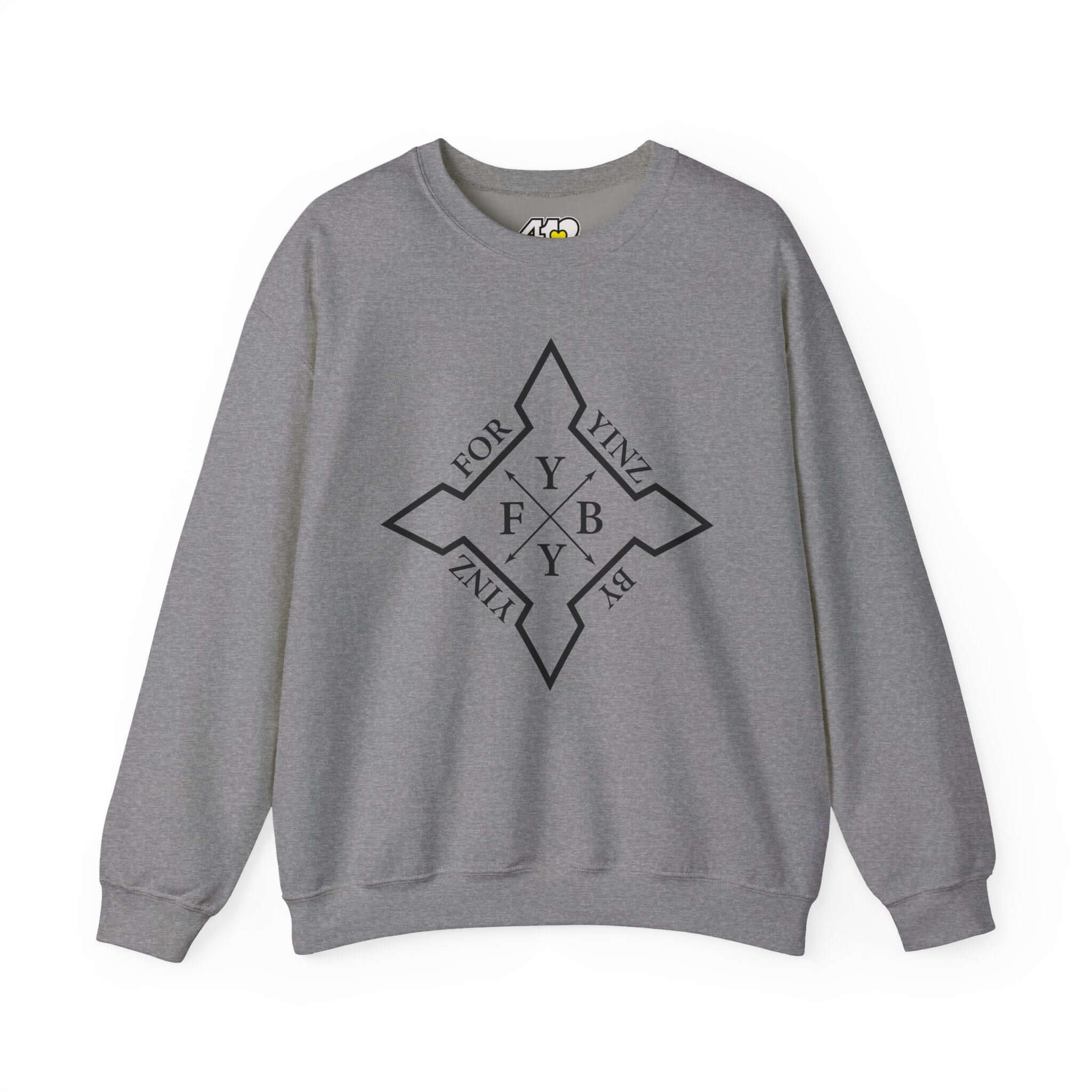 For YINZ By YINZ Sweatshirt | Black Logo. Apparel Color: Graphite Heather. A blend of 50% cotton and 50% polyester for cozy durability. With an Elastic ribbed collar, and Double-needle stitching.