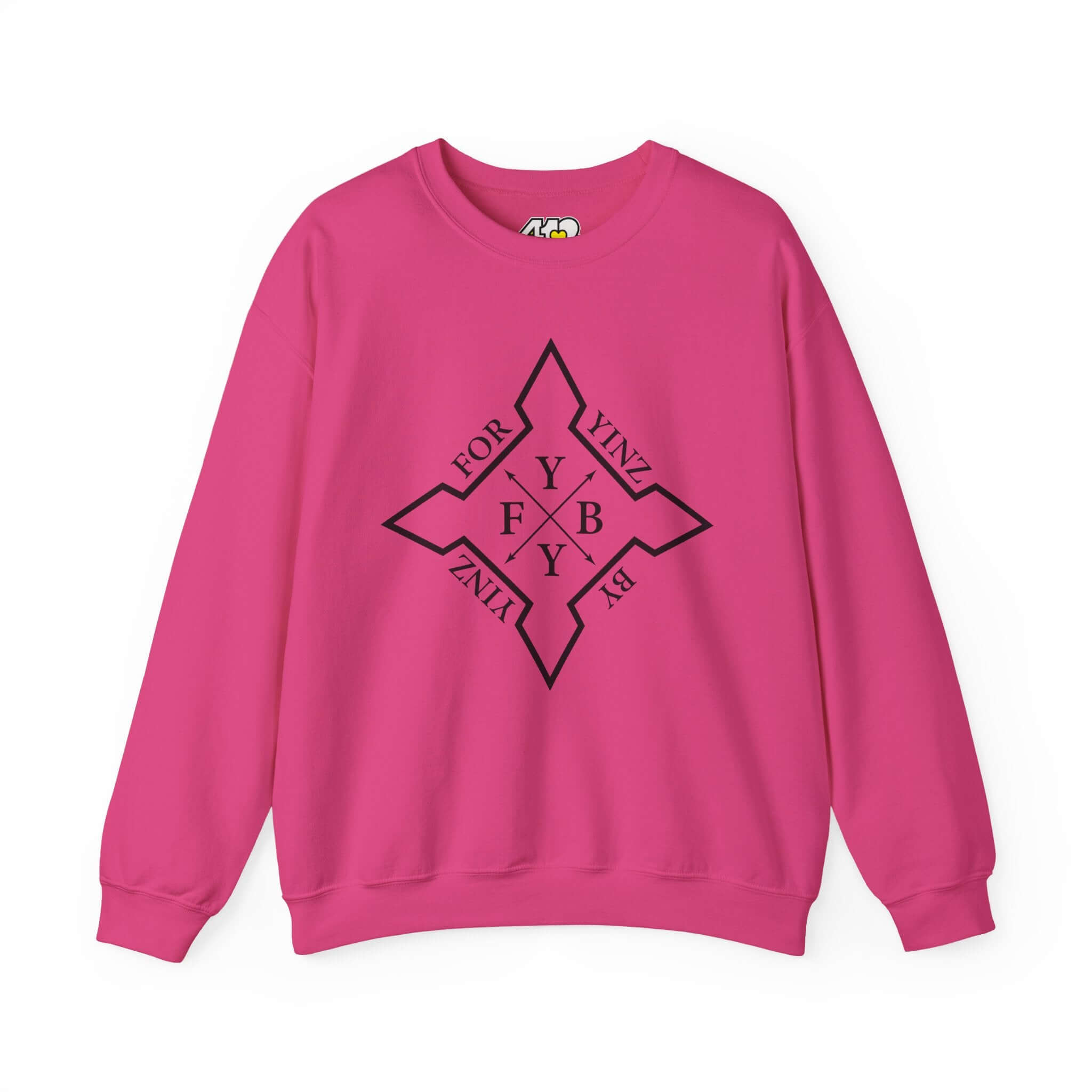 For YINZ By YINZ Sweatshirt | Black Logo. Apparel Color: Heliconia. A blend of 50% cotton and 50% polyester for cozy durability. With an Elastic ribbed collar, and Double-needle stitching.