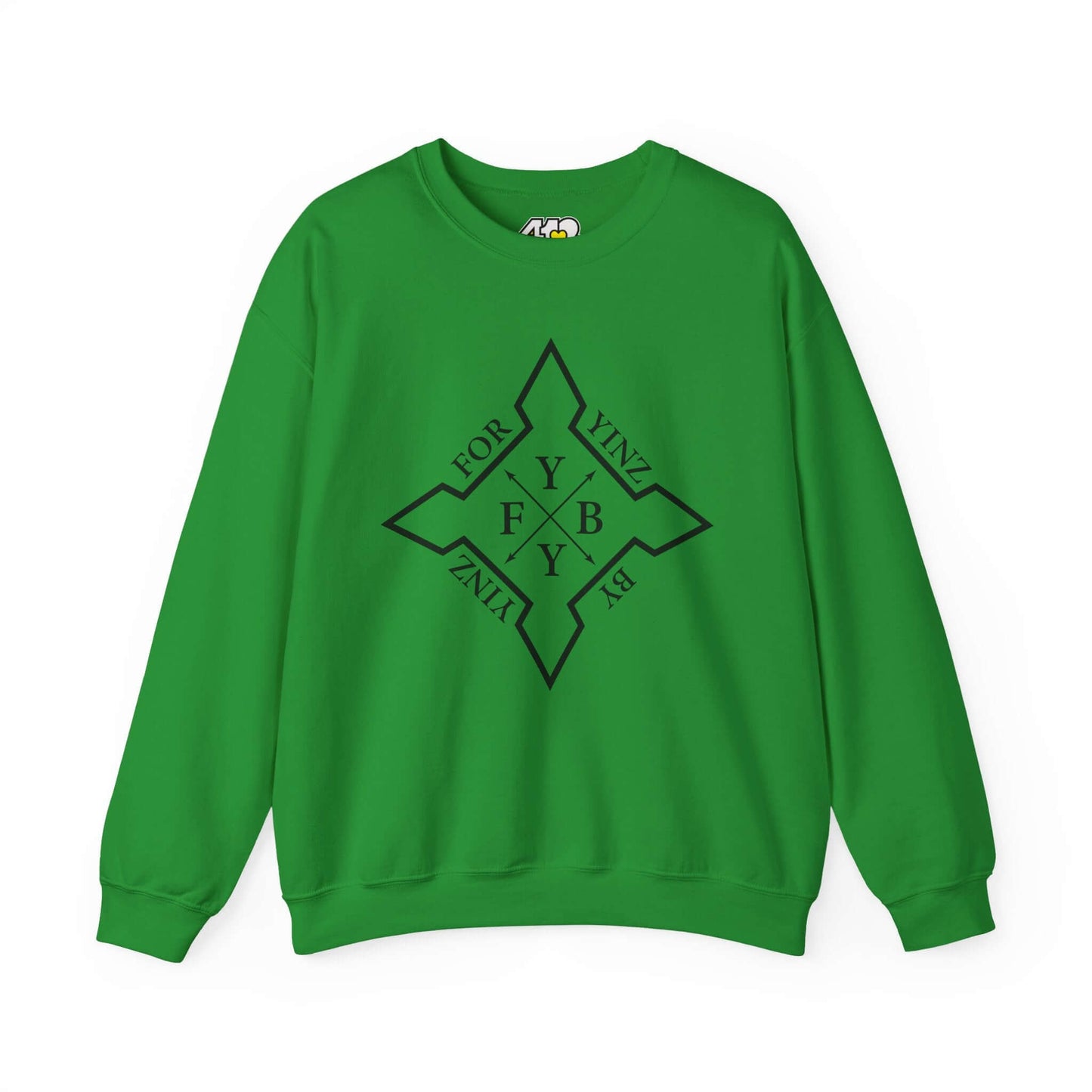 For YINZ By YINZ Sweatshirt | Black Logo. Apparel Color: Irish Green. A blend of 50% cotton and 50% polyester for cozy durability. With an Elastic ribbed collar, and Double-needle stitching.