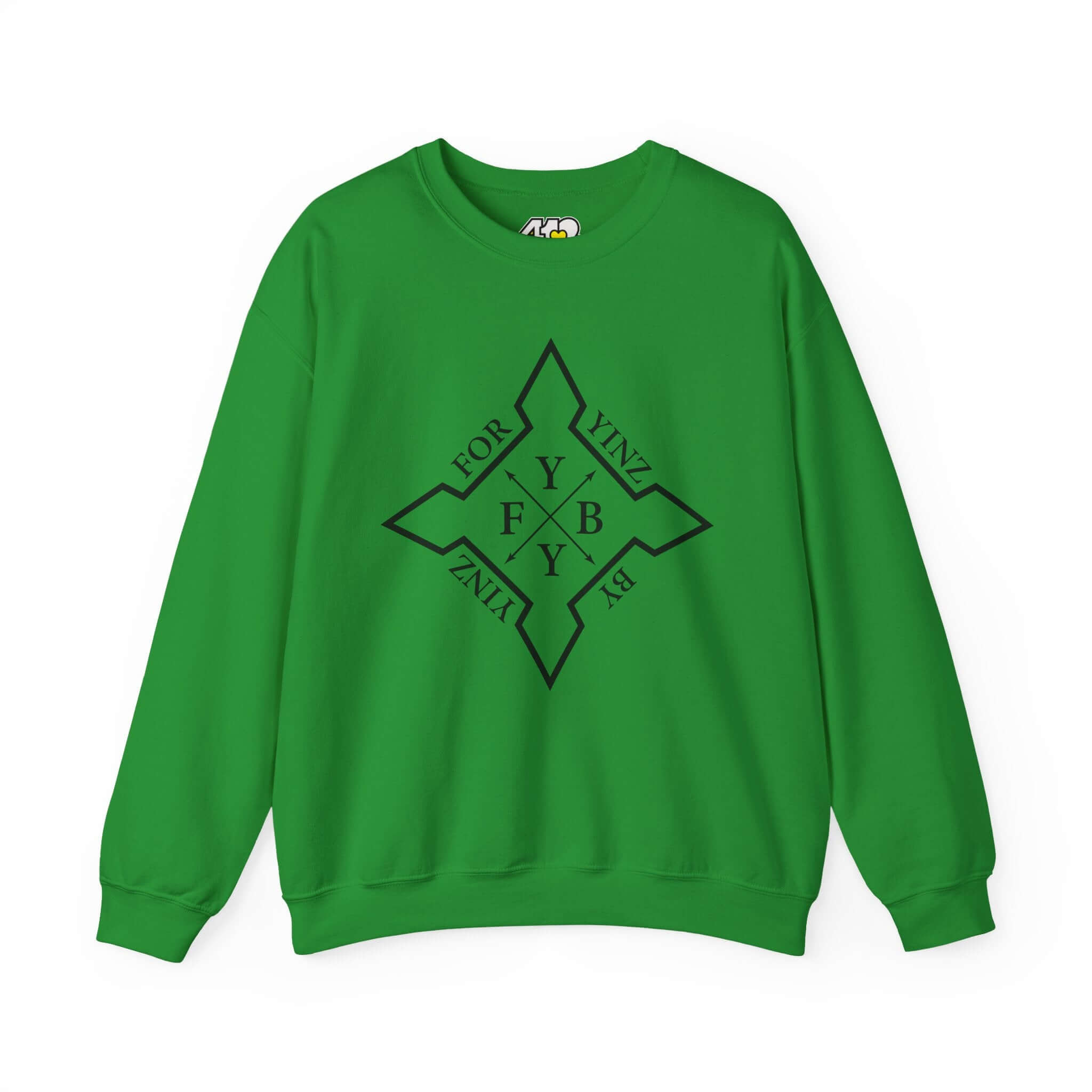 For YINZ By YINZ Sweatshirt | Black Logo. Apparel Color: Irish Green. A blend of 50% cotton and 50% polyester for cozy durability. With an Elastic ribbed collar, and Double-needle stitching.