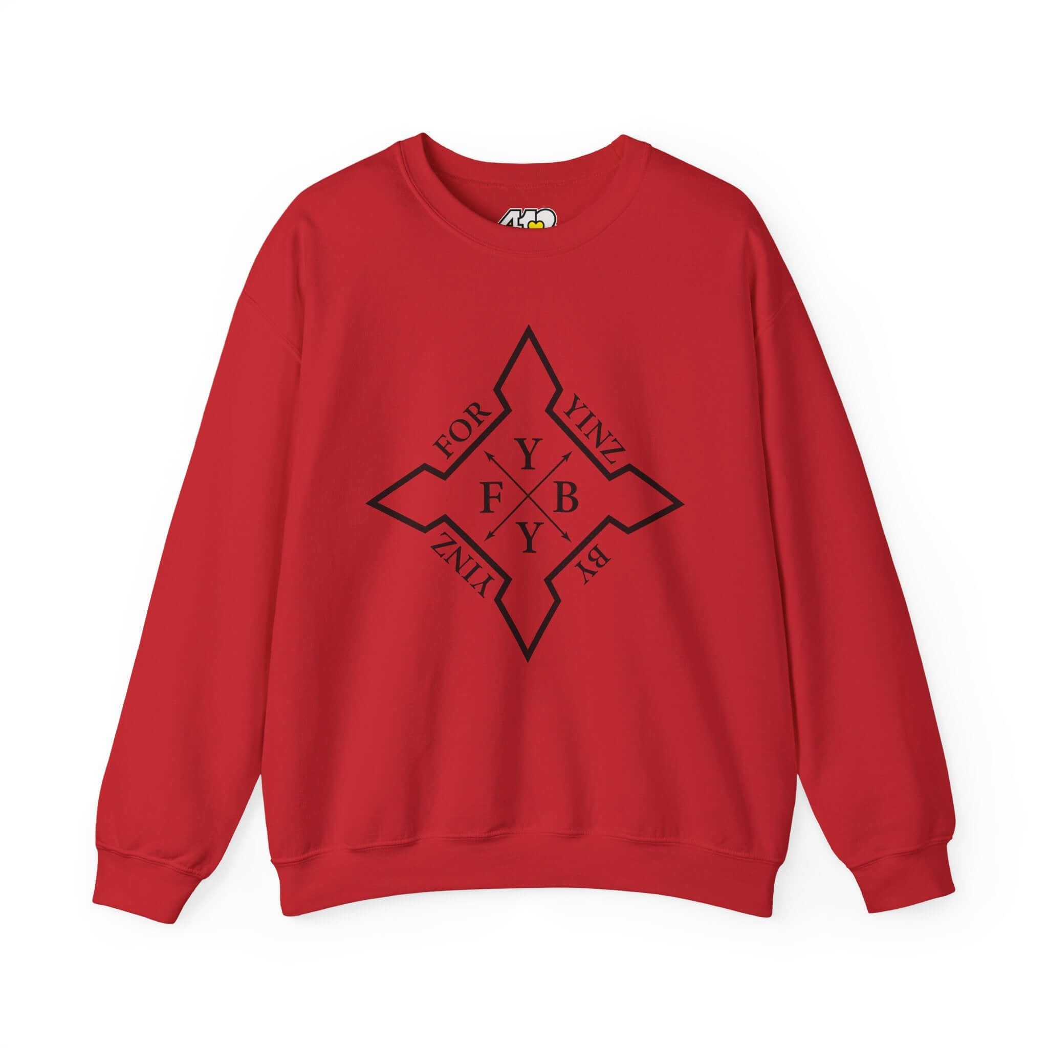 For YINZ By YINZ Sweatshirt | Black Logo. Apparel Color: Red. A blend of 50% cotton and 50% polyester for cozy durability. With an Elastic ribbed collar, and Double-needle stitching.