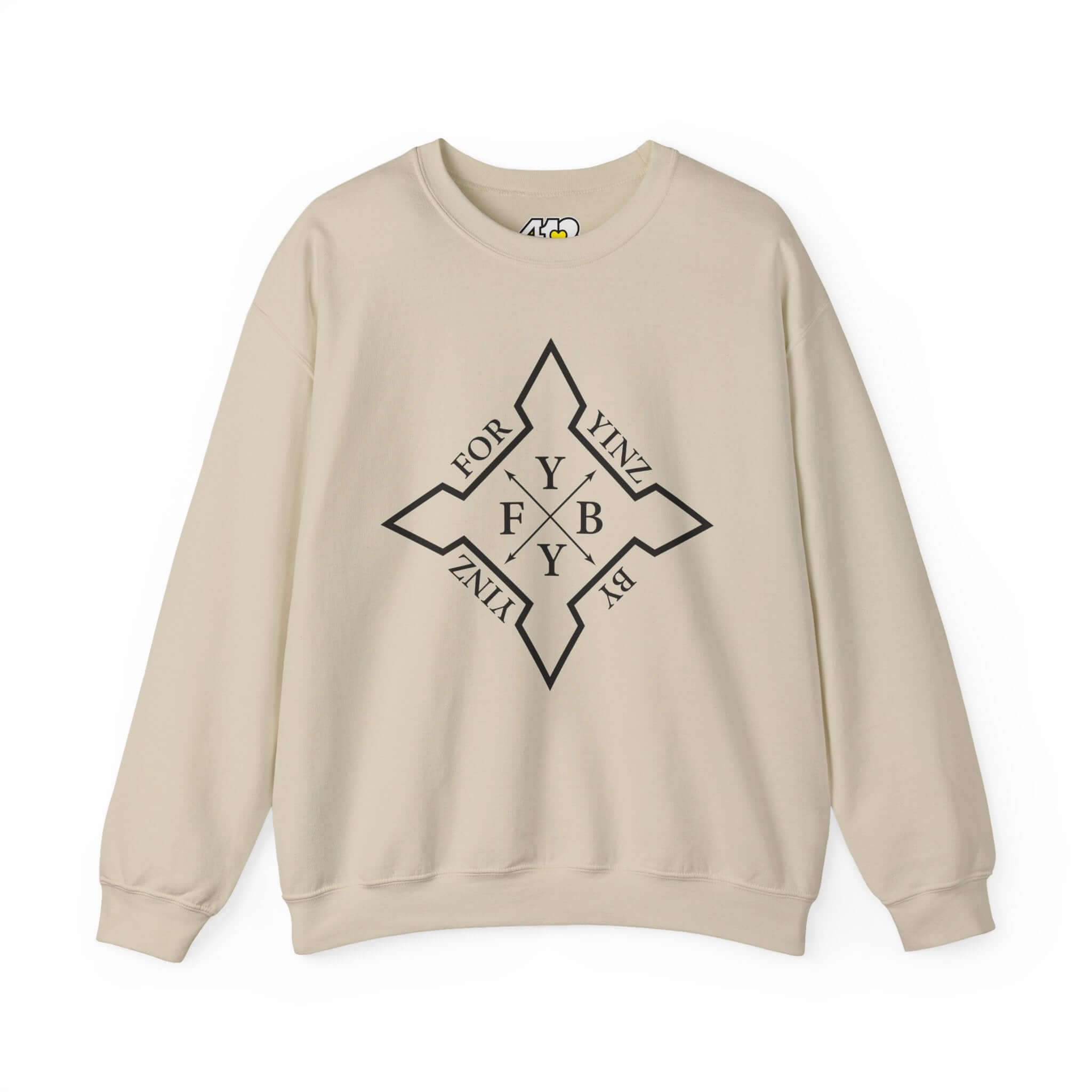 For YINZ By YINZ Sweatshirt | Black Logo. Apparel Color: Sand. A blend of 50% cotton and 50% polyester for cozy durability. With an Elastic ribbed collar, and Double-needle stitching.