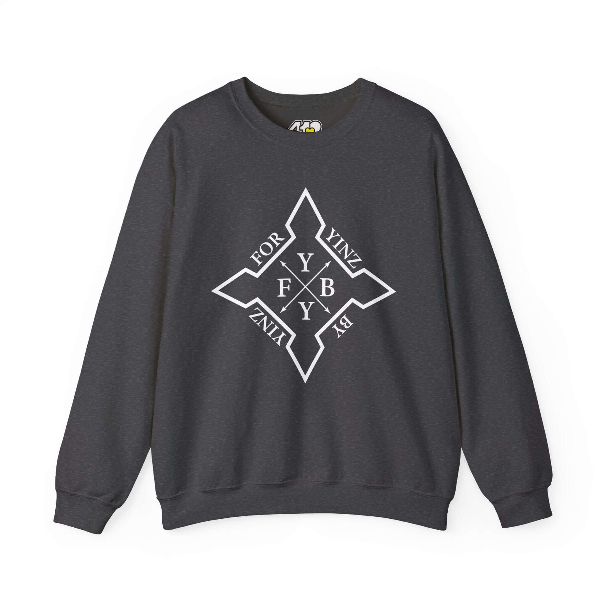 For YINZ By YINZ Sweatshirt | White Logo. Apparel Color: Dark Heather. A blend of 50% cotton and 50% polyester for cozy durability. With an Elastic ribbed collar, and Double-needle stitching.