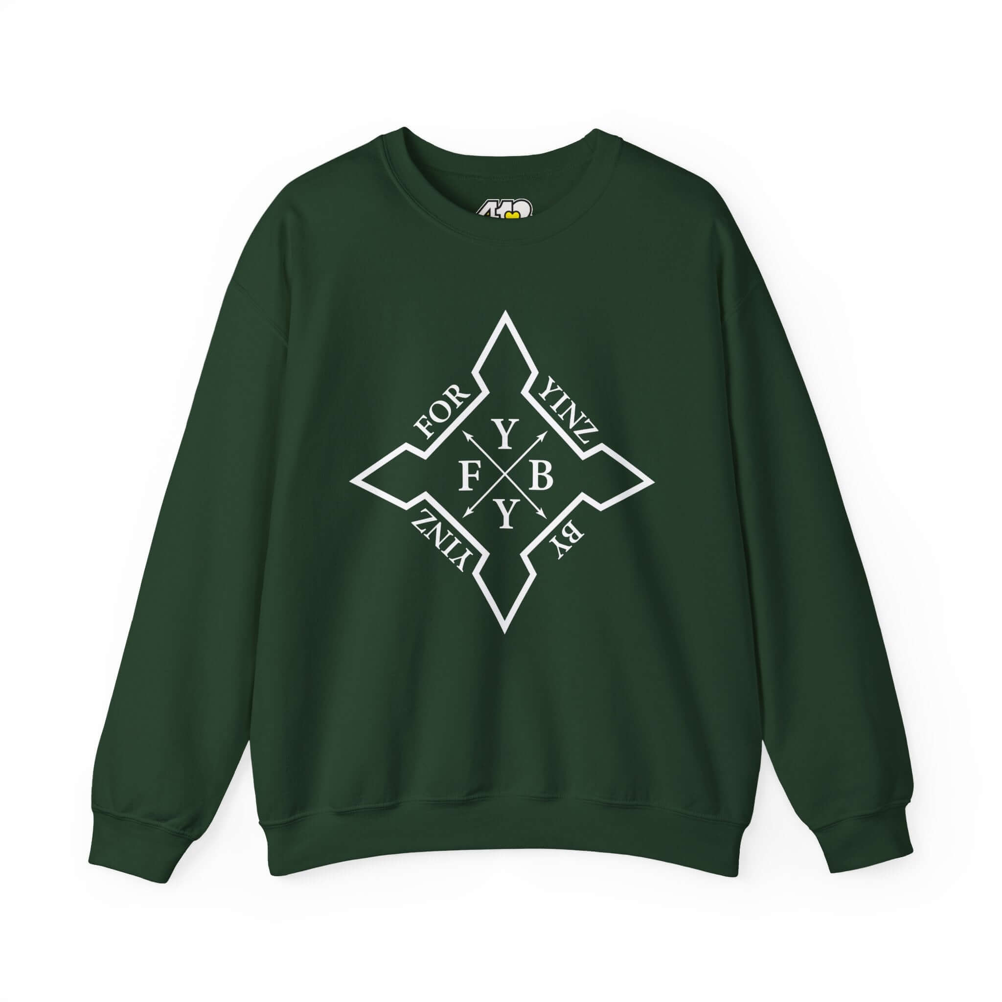 For YINZ By YINZ Sweatshirt | White Logo. Apparel Color: Forest Green. A blend of 50% cotton and 50% polyester for cozy durability. With an Elastic ribbed collar, and Double-needle stitching.