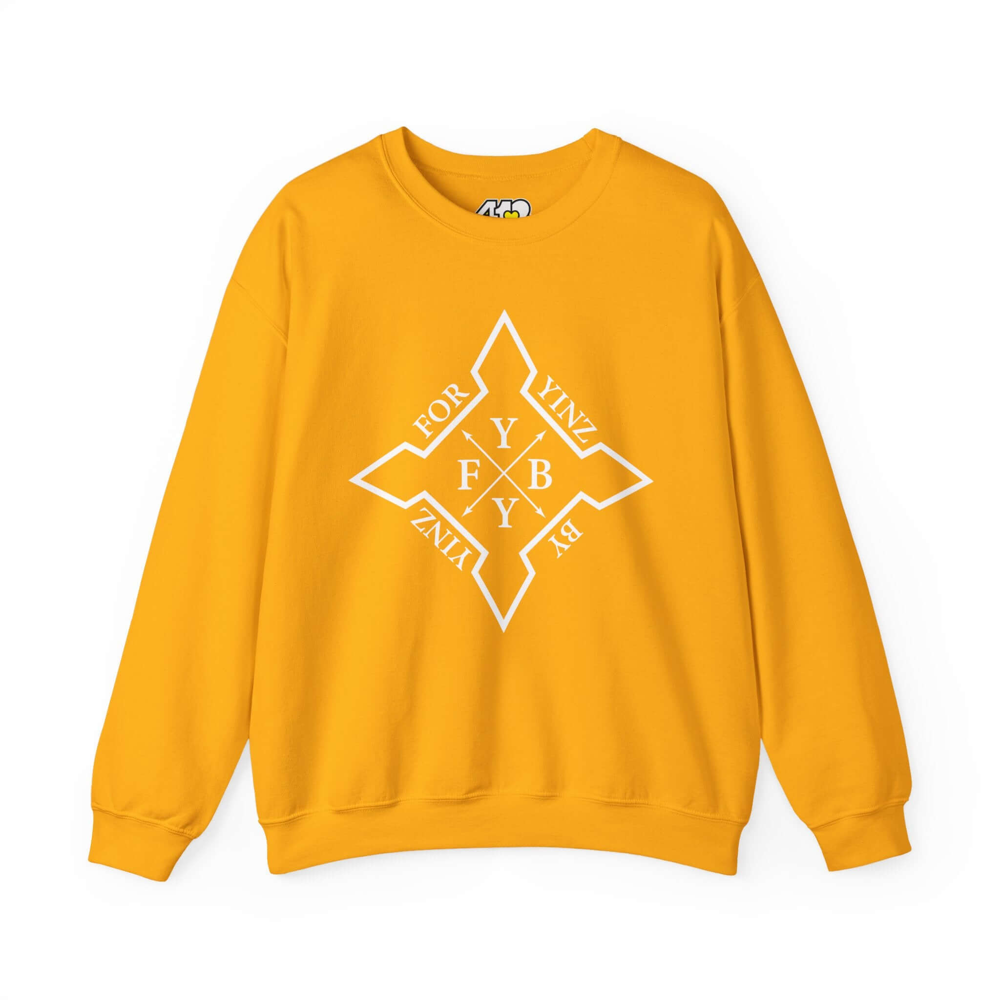 For YINZ By YINZ Sweatshirt | White Logo. Apparel Color: Gold. A blend of 50% cotton and 50% polyester for cozy durability. With an Elastic ribbed collar, and Double-needle stitching.