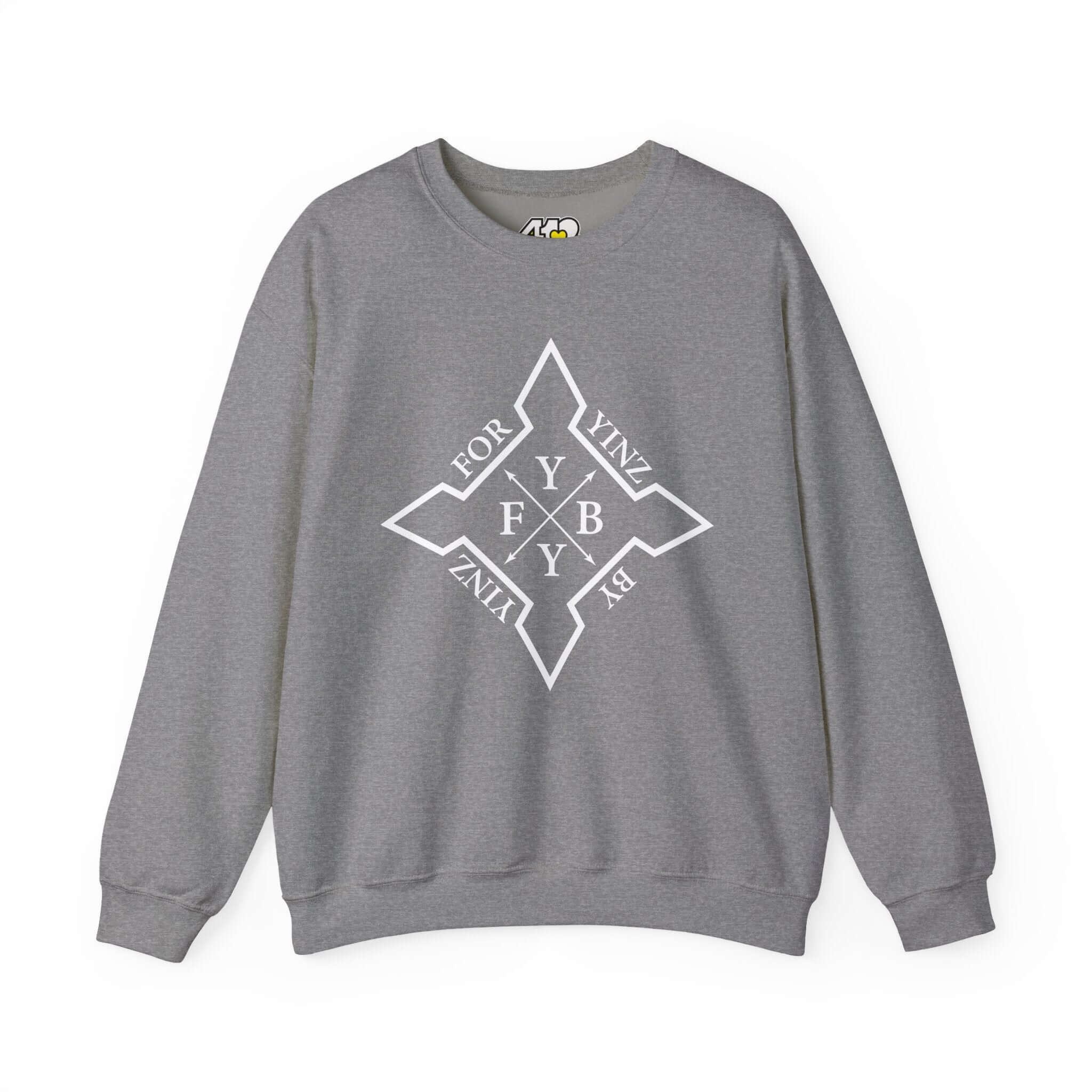 For YINZ By YINZ Sweatshirt | White Logo. Apparel Color: Graphite Heather. A blend of 50% cotton and 50% polyester for cozy durability. With an Elastic ribbed collar, and Double-needle stitching.