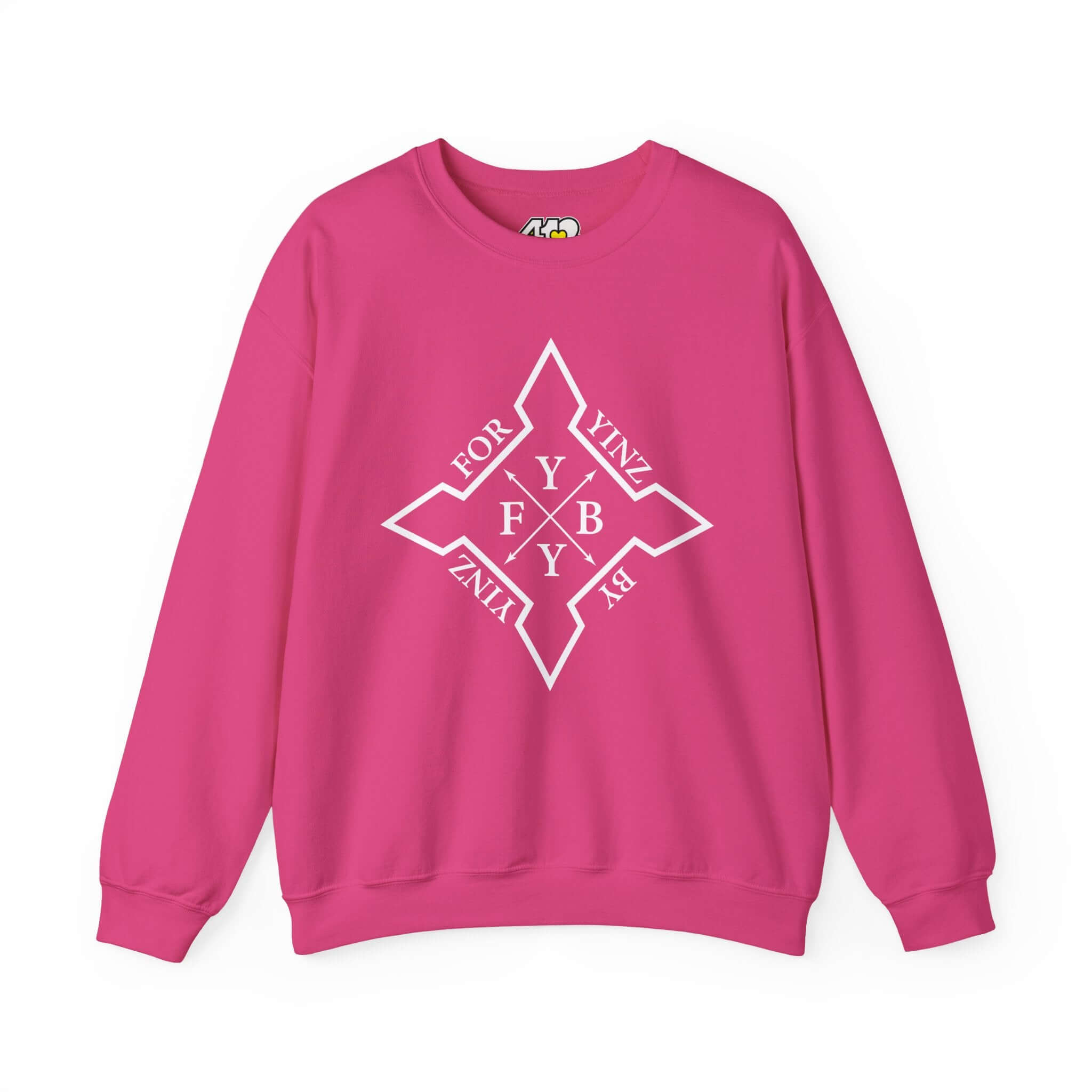 For YINZ By YINZ Sweatshirt | White Logo. Apparel Color: Heliconia. A blend of 50% cotton and 50% polyester for cozy durability. With an Elastic ribbed collar, and Double-needle stitching.