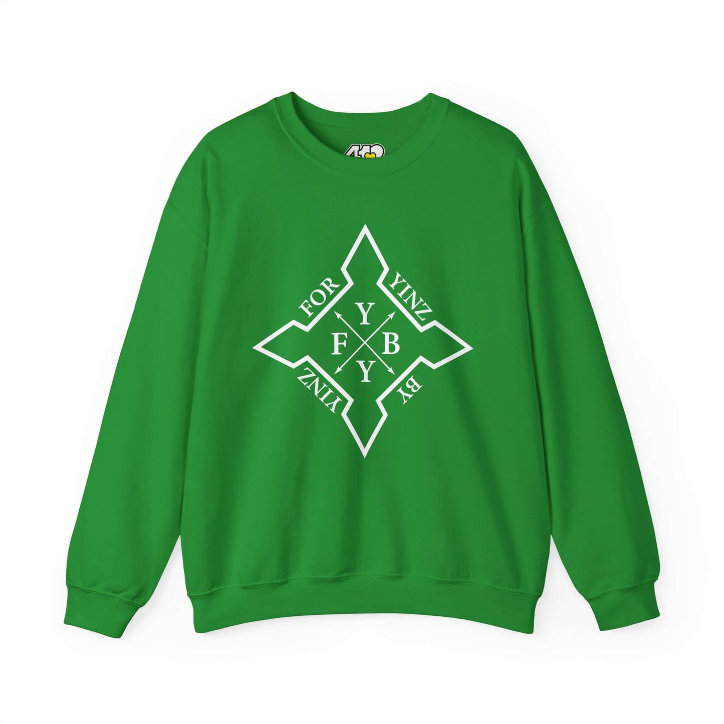 For YINZ By YINZ Sweatshirt | White Logo. Apparel Color: Irish Green. A blend of 50% cotton and 50% polyester for cozy durability. With an Elastic ribbed collar, and Double-needle stitching.