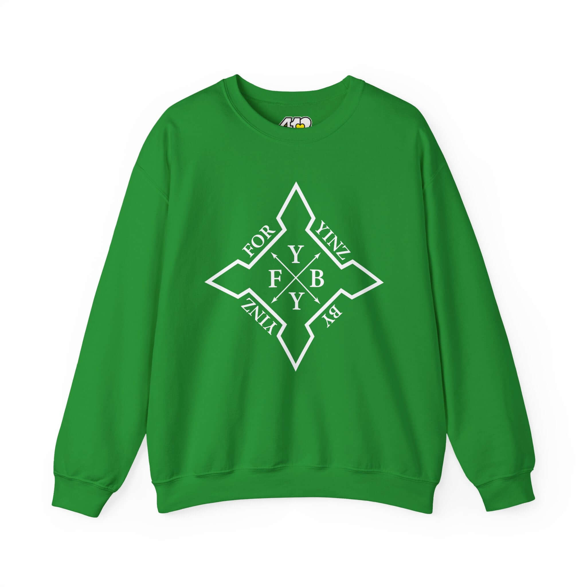 For YINZ By YINZ Sweatshirt | White Logo. Apparel Color: Irish Green. A blend of 50% cotton and 50% polyester for cozy durability. With an Elastic ribbed collar, and Double-needle stitching.
