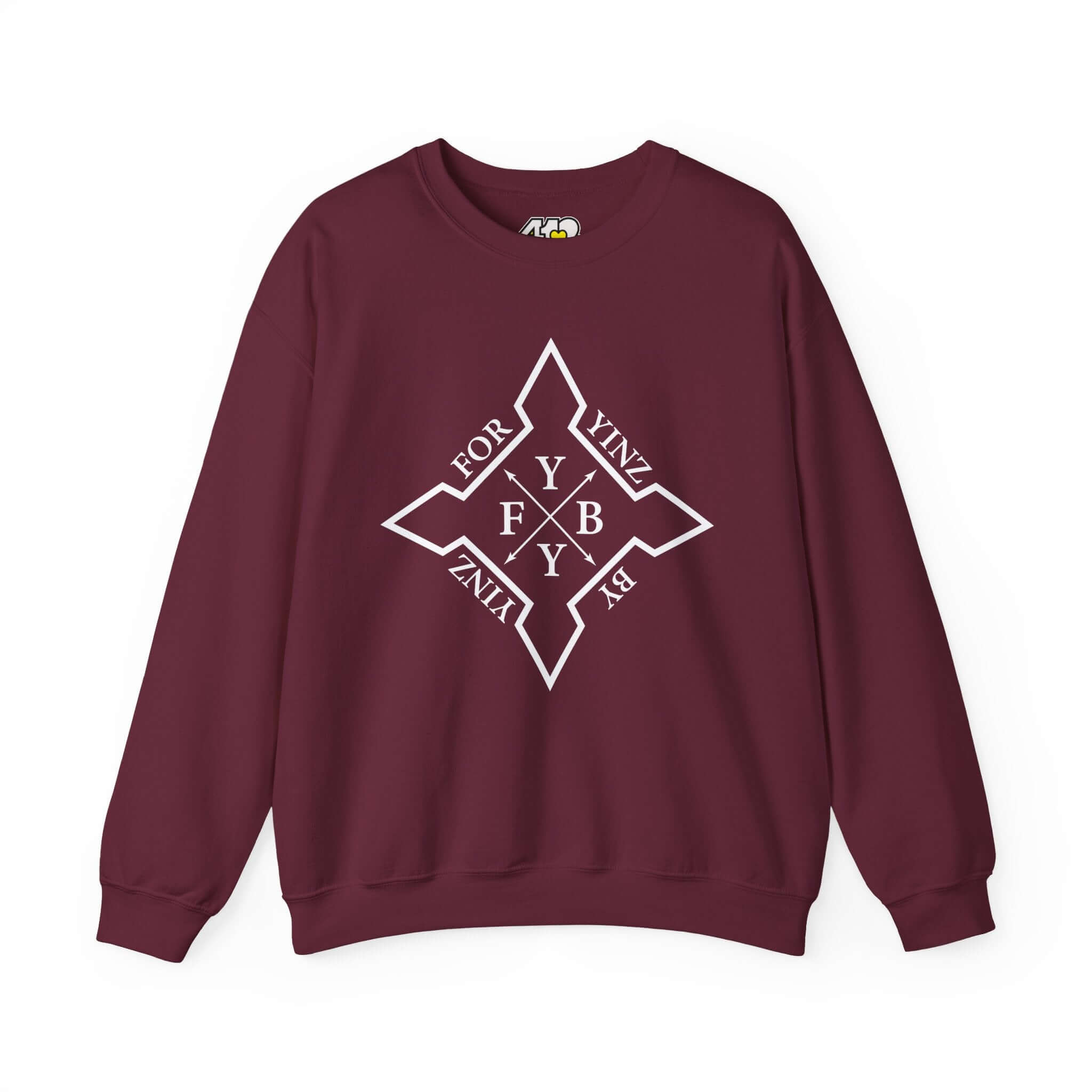 For YINZ By YINZ Sweatshirt | White Logo. Apparel Color: Maroon. A blend of 50% cotton and 50% polyester for cozy durability. With an Elastic ribbed collar, and Double-needle stitching.