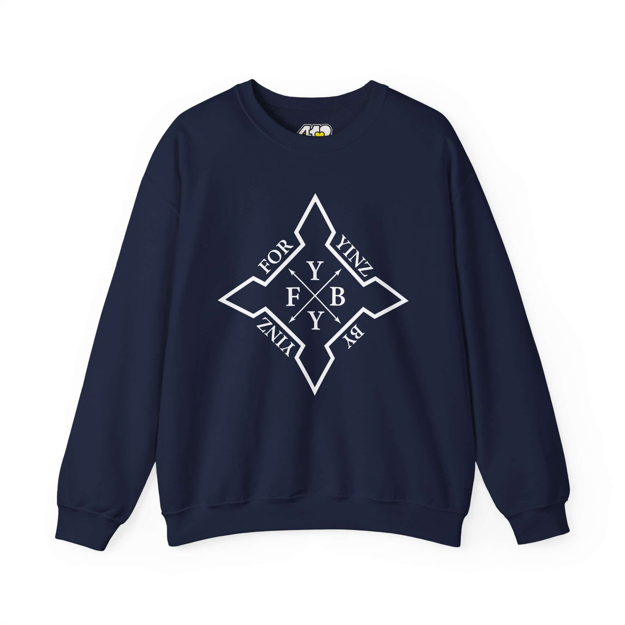For YINZ By YINZ Sweatshirt | White Logo. Apparel Color: Navy. A blend of 50% cotton and 50% polyester for cozy durability. With an Elastic ribbed collar, and Double-needle stitching.