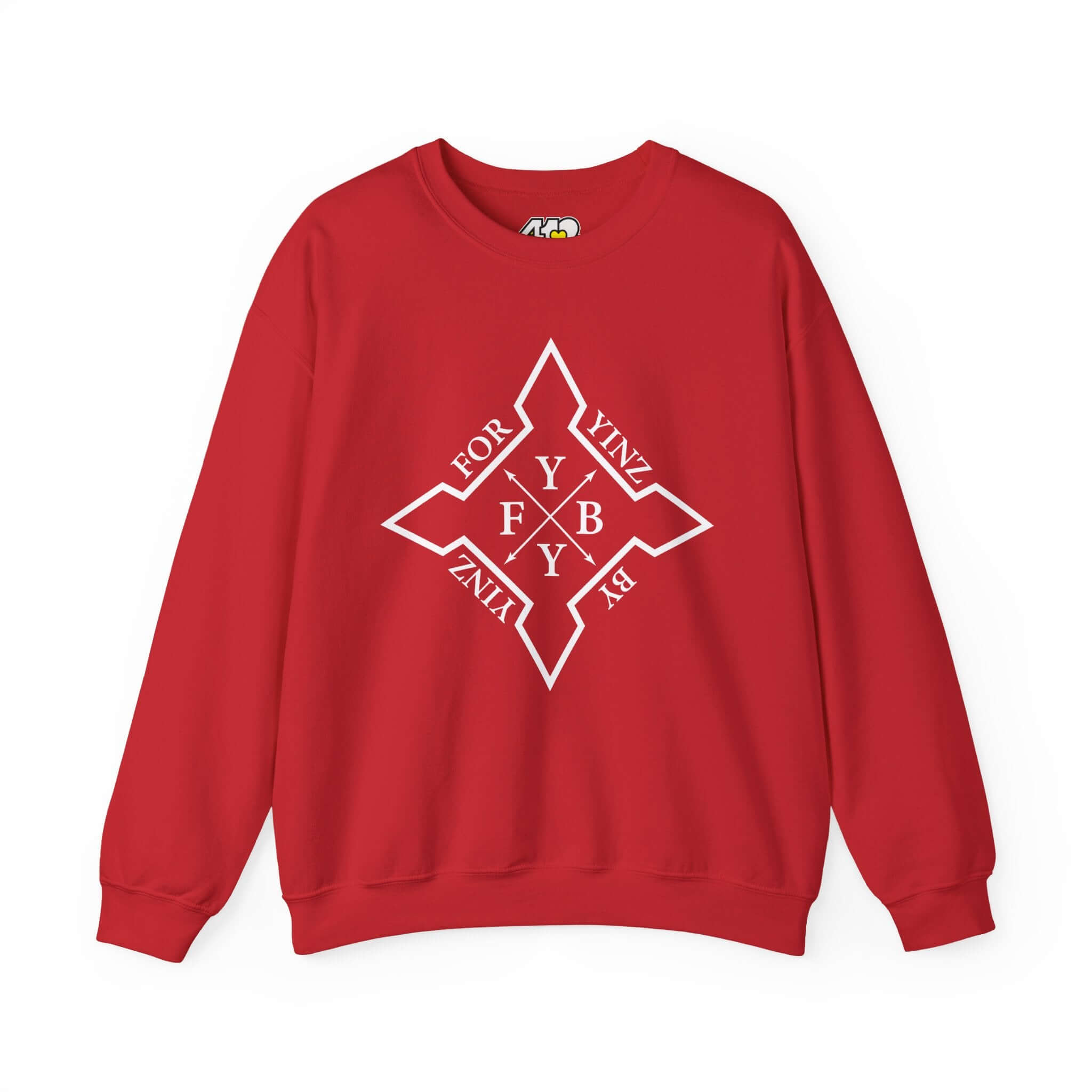 For YINZ By YINZ Sweatshirt | White Logo. Apparel Color: Red. A blend of 50% cotton and 50% polyester for cozy durability. With an Elastic ribbed collar, and Double-needle stitching.