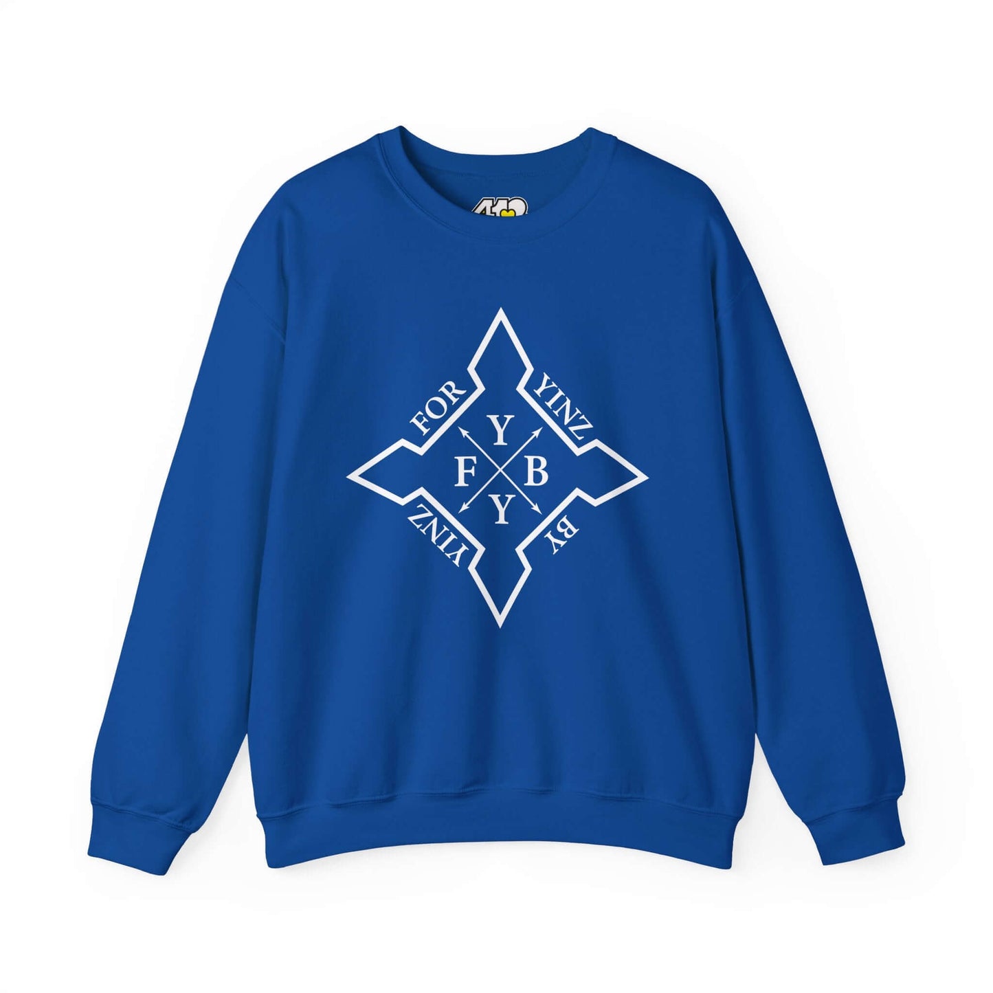 For YINZ By YINZ Sweatshirt | White Logo. Apparel Color: Royal. A blend of 50% cotton and 50% polyester for cozy durability. With an Elastic ribbed collar, and Double-needle stitching.