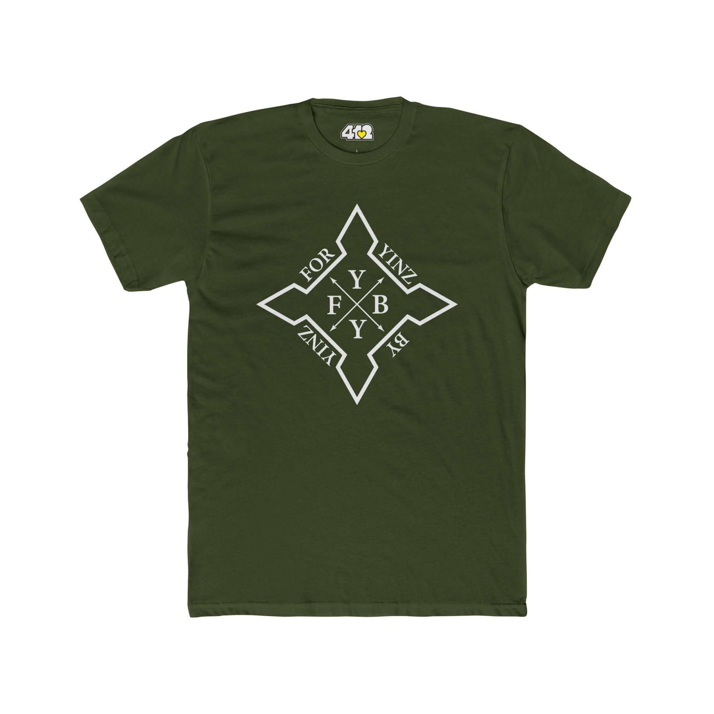 For YINZ By YINZ T-Shirt | White Logo. Apparel Color: Solid Military Green. Tailored fit T-Shirt with breathable cotton fabric, and classic neckline.