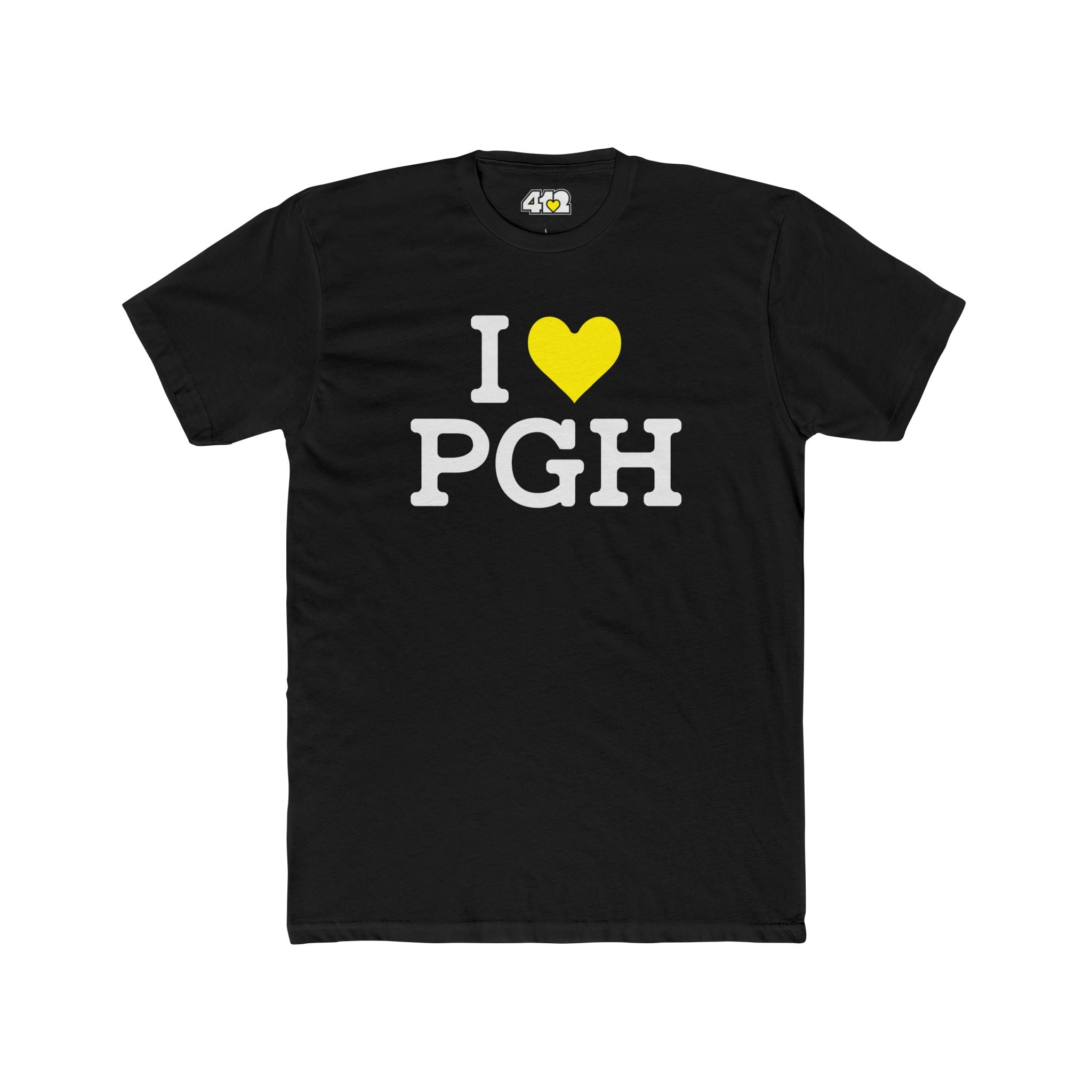 I Heart PGH T-Shirt. Apparel Color: Solid Black. Tailored fit T-Shirt with breathable cotton fabric, and classic neckline.