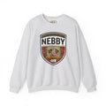 NEBBY Crewneck. Apparel Color: Ash. A blend of 50% cotton and 50% polyester for cozy durability. With an Elastic ribbed collar, and Double-needle stitching.