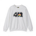 Pittsburgh Crewneck Sweatshirt | Black Rainbow 412 Logo. Apparel Color: Ash. A blend of 50% cotton and 50% polyester for cozy durability. With an Elastic ribbed collar, and Double-needle stitching.