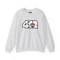 Pittsburgh Crewneck Sweatshirt | White Rainbow 412 Logo. Apparel Color: Ash. A blend of 50% cotton and 50% polyester for cozy durability. With an Elastic ribbed collar, and Double-needle stitching.
