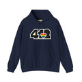 Pittsburgh Hoodie | Black and Rainbow 412 Logo. Apparel Color: Navy. 50/50 cotton-poly blend, cozy fit, kangaroo pocket, adjustable drawstring hood.