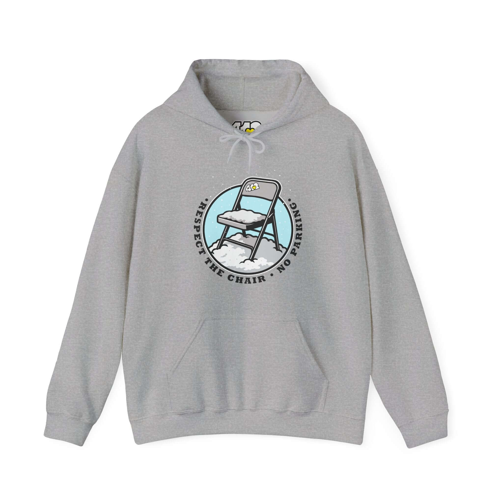 Pittsburgh Hoodie | Respect The Chair. Apparel Color: Sport Grey. 50/50 cotton-poly blend, cozy fit, kangaroo pocket, adjustable drawstring hood.