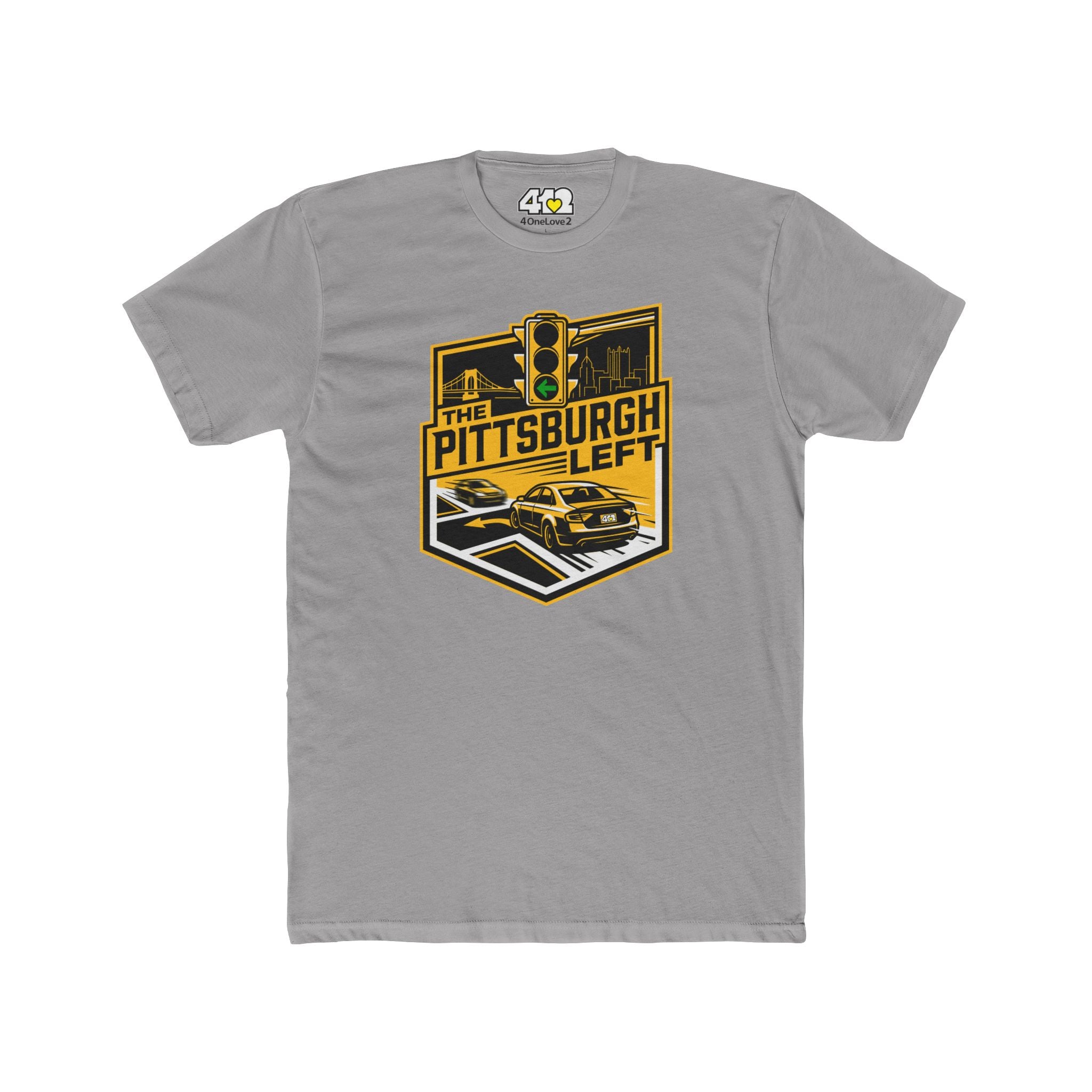 Pittsburgh Left T?Shirt. Apparel Color: Solid Light Grey. Tailored fit T-Shirt with breathable cotton fabric, and classic neckline.