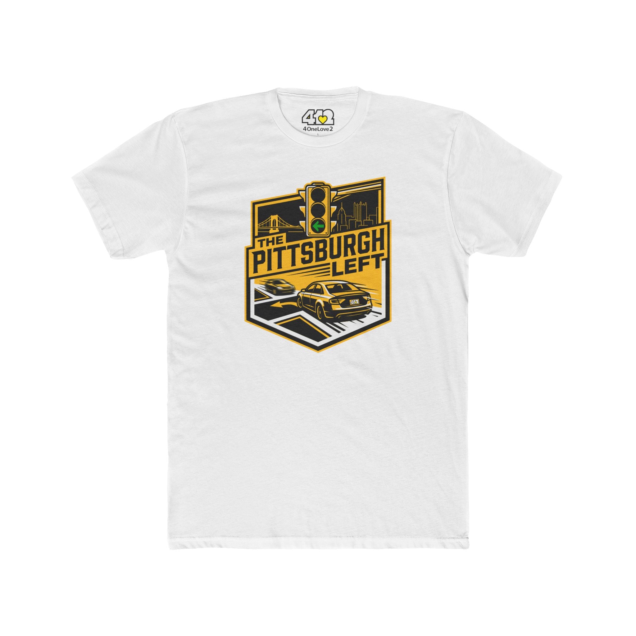 Pittsburgh Left T?Shirt. Apparel Color: Solid White. Tailored fit T-Shirt with breathable cotton fabric, and classic neckline.