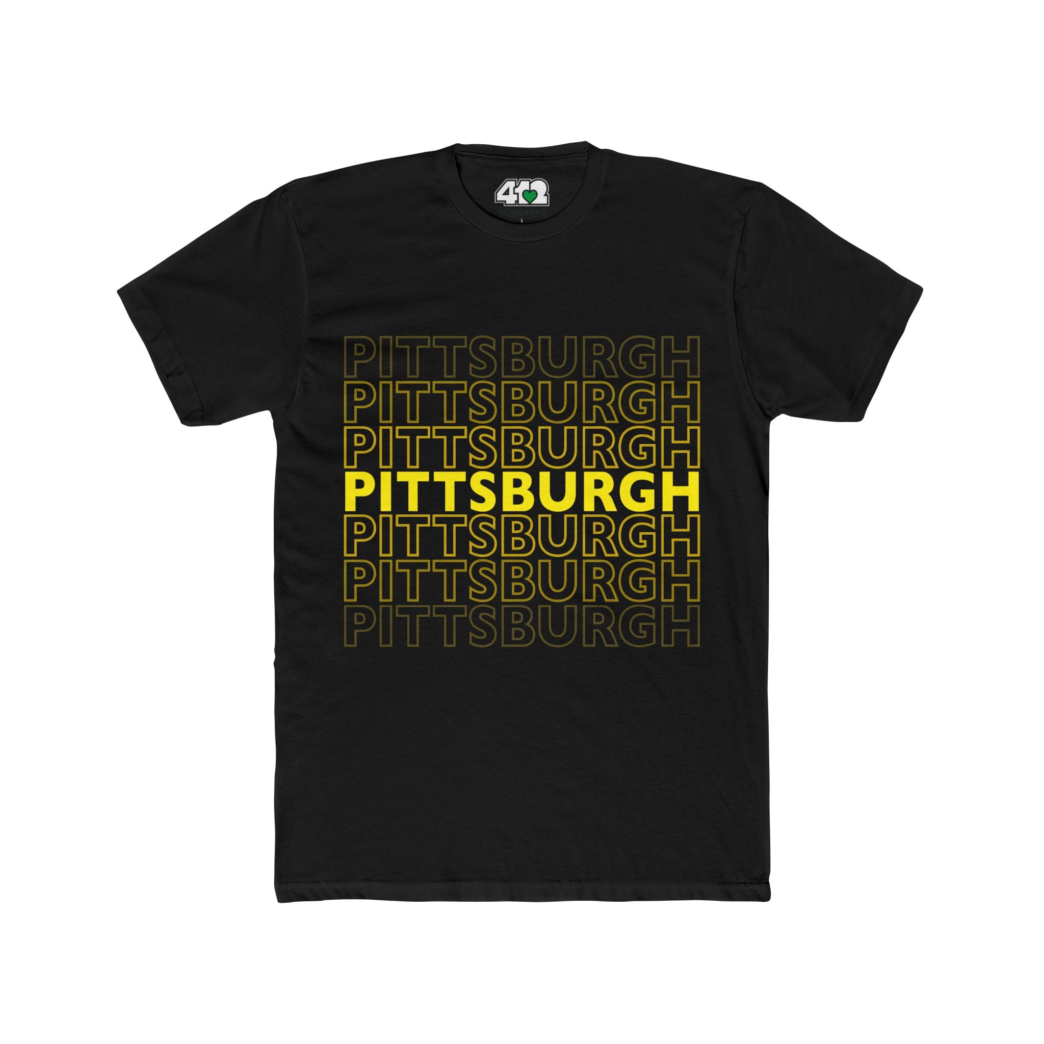 Pittsburgh On Repeat | T-Shirt. Apparel Color: Solid Black. Tailored fit T-Shirt with breathable cotton fabric, and classic neckline.