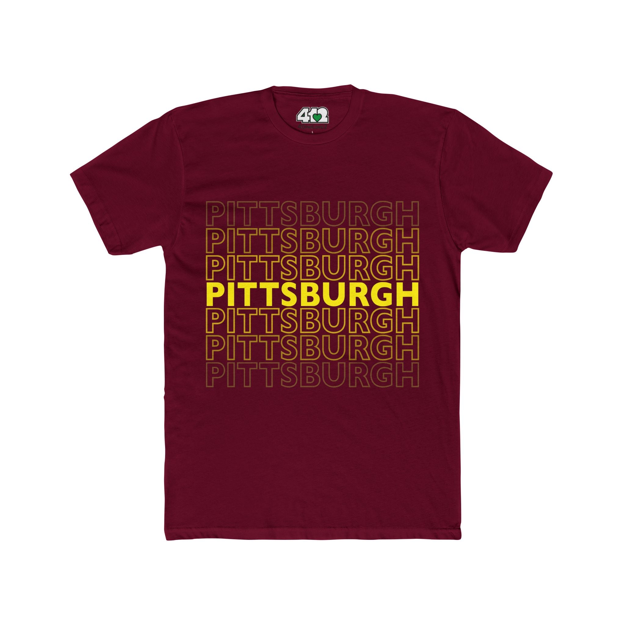 Pittsburgh On Repeat | T-Shirt. Apparel Color: Solid Cardinal Red. Tailored fit T-Shirt with breathable cotton fabric, and classic neckline.