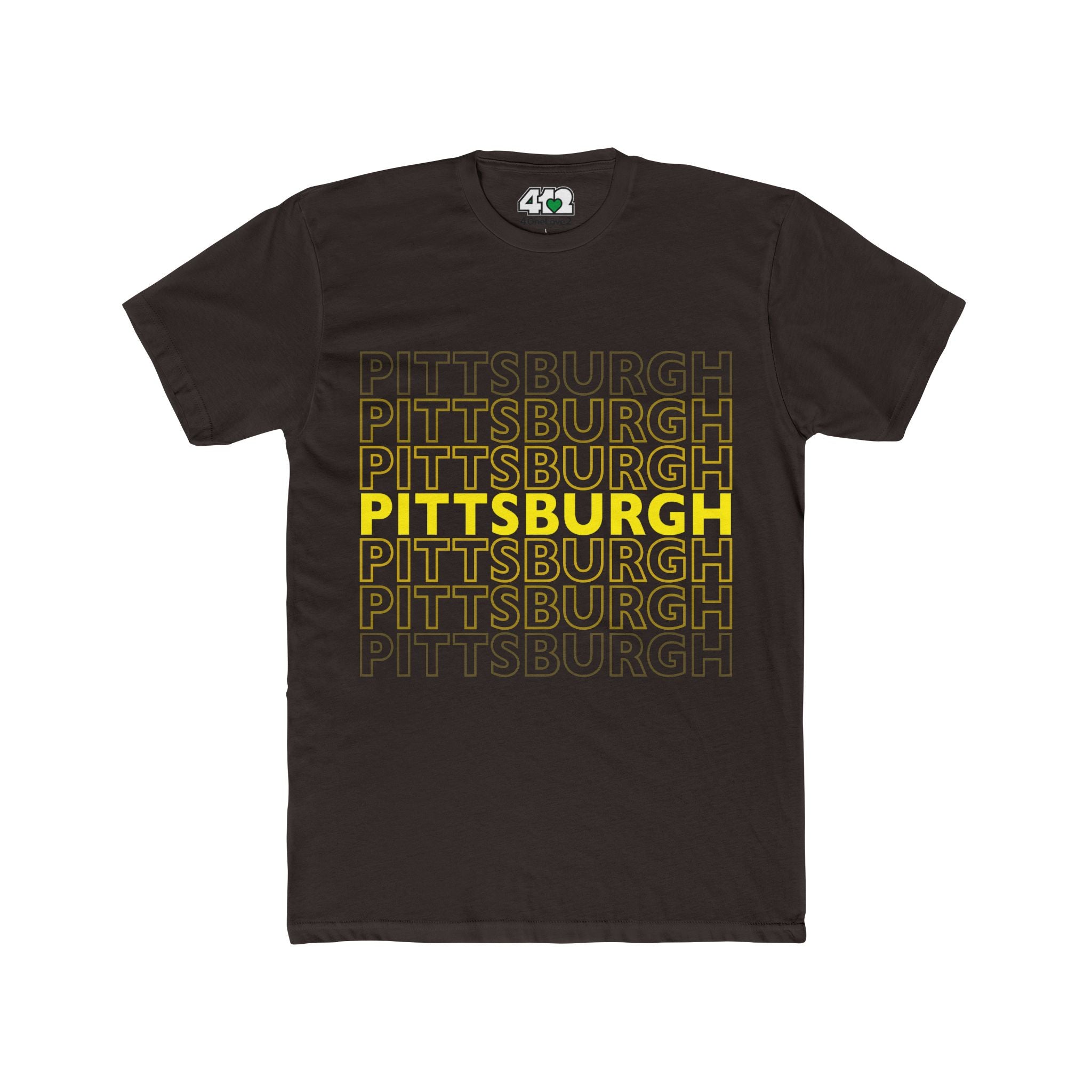 Pittsburgh On Repeat | T-Shirt. Apparel Color: Solid Dark Chocolate. Tailored fit T-Shirt with breathable cotton fabric, and classic neckline.