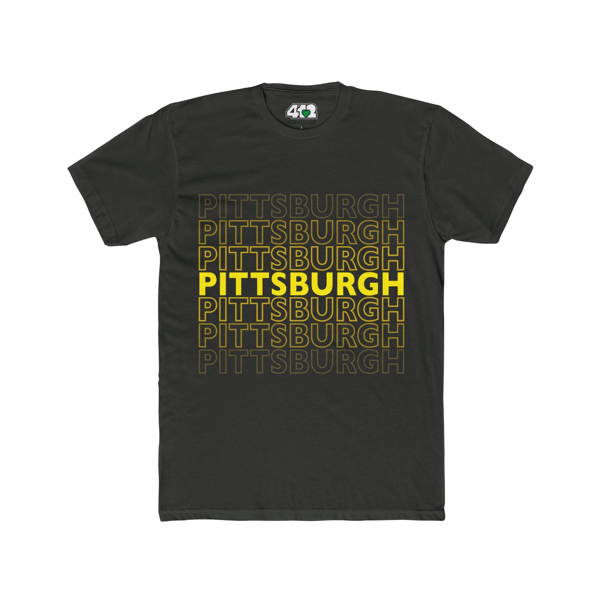 Pittsburgh On Repeat | T-Shirt. Apparel Color: Solid Heavy Metal. Tailored fit T-Shirt with breathable cotton fabric, and classic neckline.