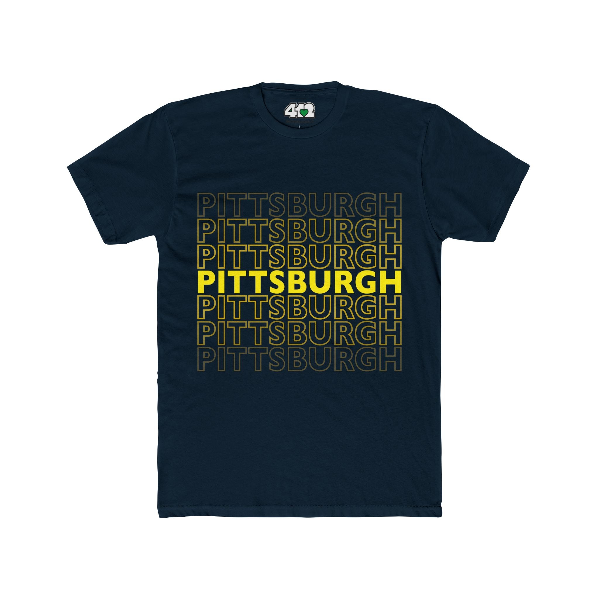 Pittsburgh On Repeat | T-Shirt. Apparel Color: Solid Midnight Navy. Tailored fit T-Shirt with breathable cotton fabric, and classic neckline.