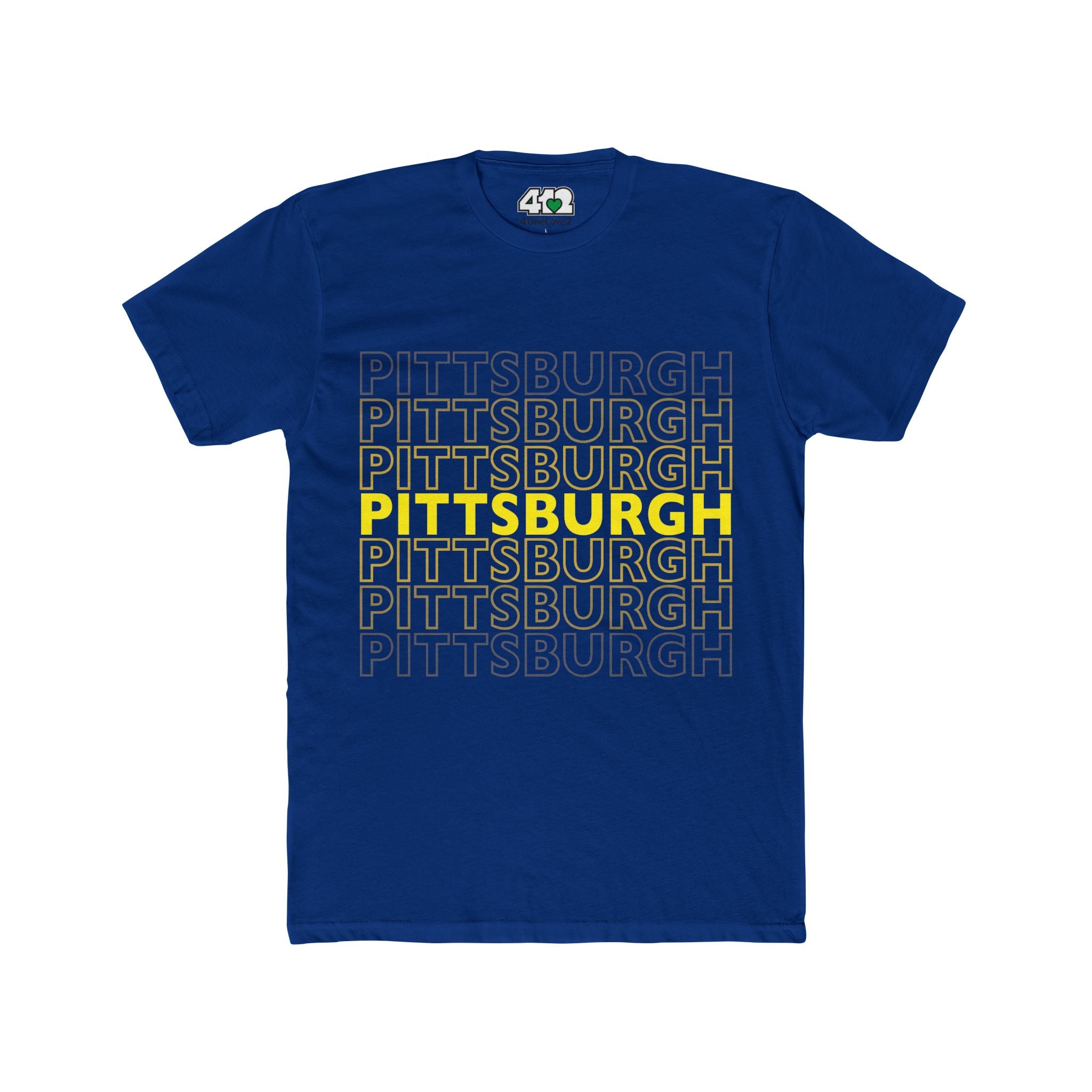 Pittsburgh On Repeat | T-Shirt. Apparel Color: Solid Royal. Tailored fit T-Shirt with breathable cotton fabric, and classic neckline.