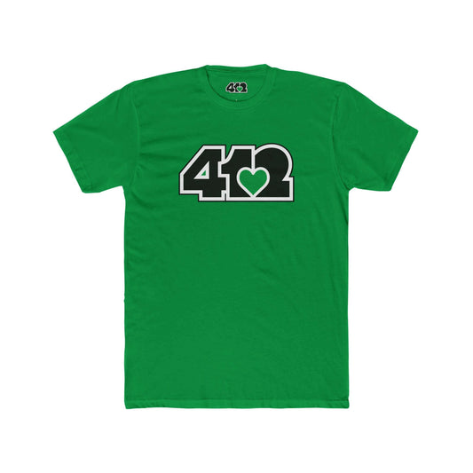 Pittsburgh T-Shirt | Black & Green 412 Logo. Apparel Color: Solid Kelly Green. Tailored fit T-Shirt with breathable cotton fabric, and classic neckline.
