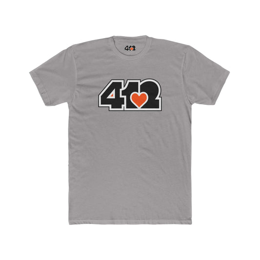 Pittsburgh T-Shirt | Black & Orange 412 Logo. Apparel Color: Solid Light Grey. Tailored fit T-Shirt with breathable cotton fabric, and classic neckline.