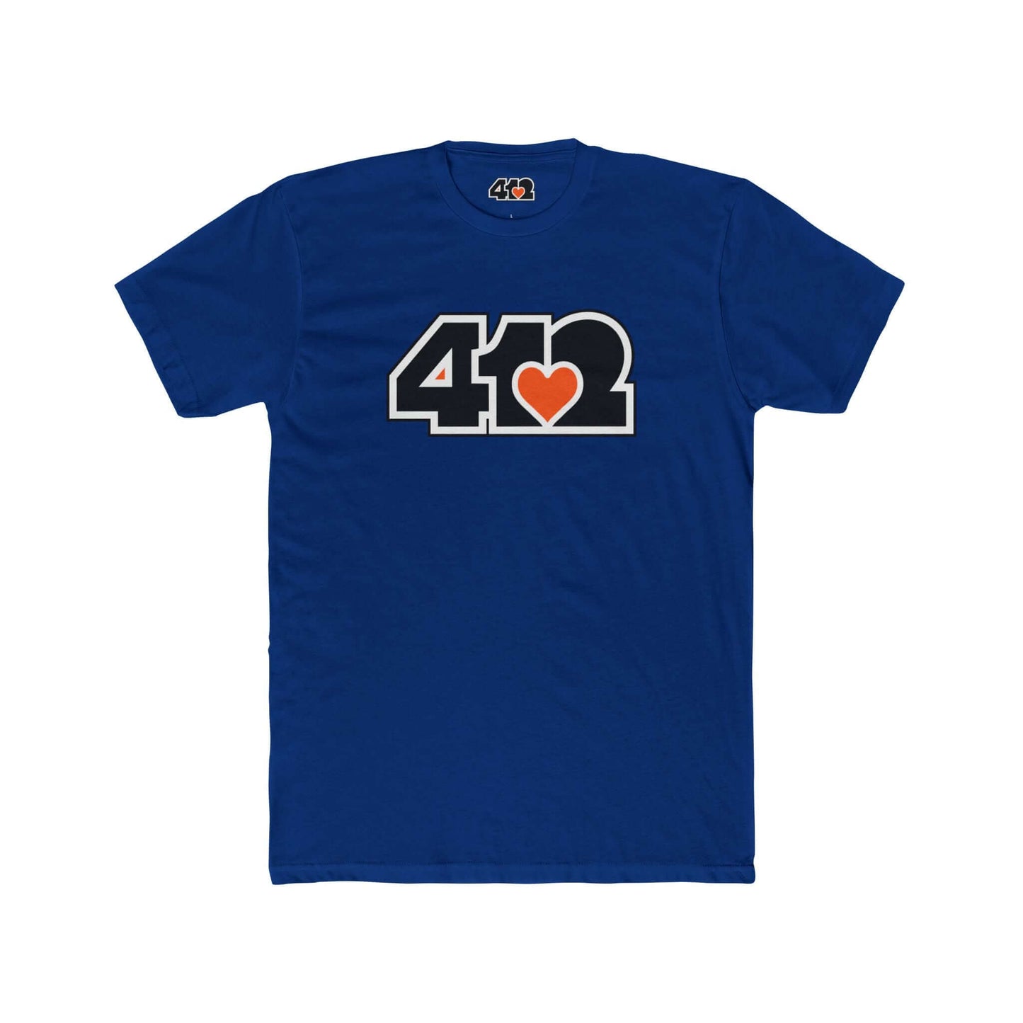 Pittsburgh T-Shirt | Black & Orange 412 Logo. Apparel Color: Solid Royal. Tailored fit T-Shirt with breathable cotton fabric, and classic neckline.