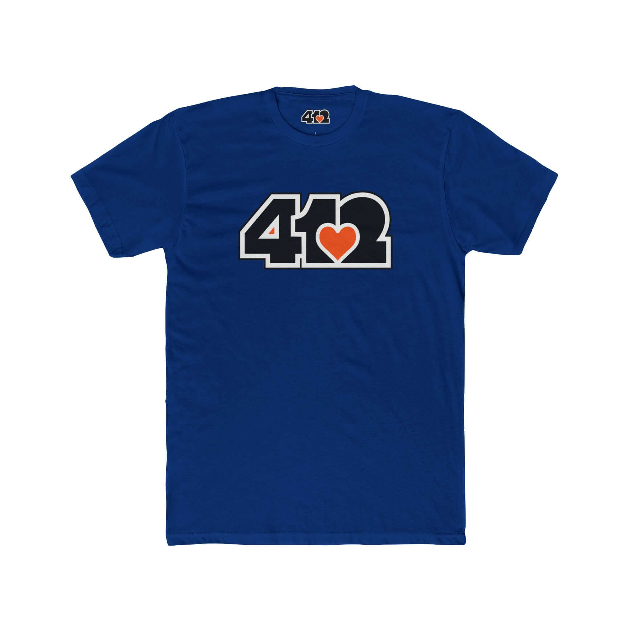 Pittsburgh T-Shirt | Black & Orange 412 Logo. Apparel Color: Solid Royal. Tailored fit T-Shirt with breathable cotton fabric, and classic neckline.