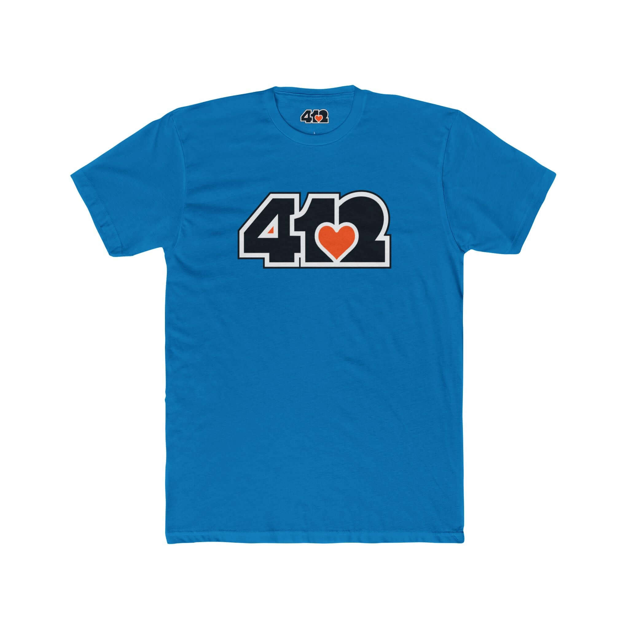 Pittsburgh T-Shirt | Black & Orange 412 Logo. Apparel Color: Solid Turquoise. Tailored fit T-Shirt with breathable cotton fabric, and classic neckline.